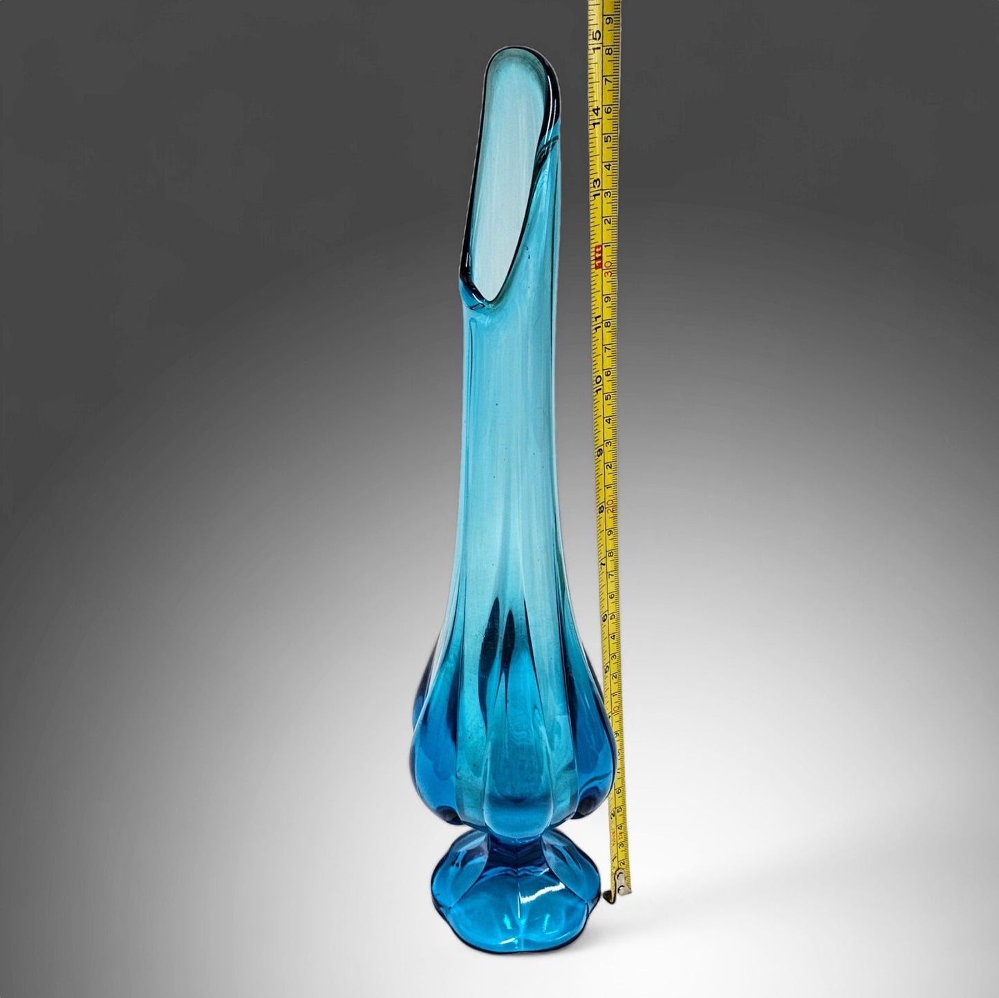 Vintage MCM LE Smith Blue 15” Six Petal Swung Vase / Stretch Vase / Art Glass