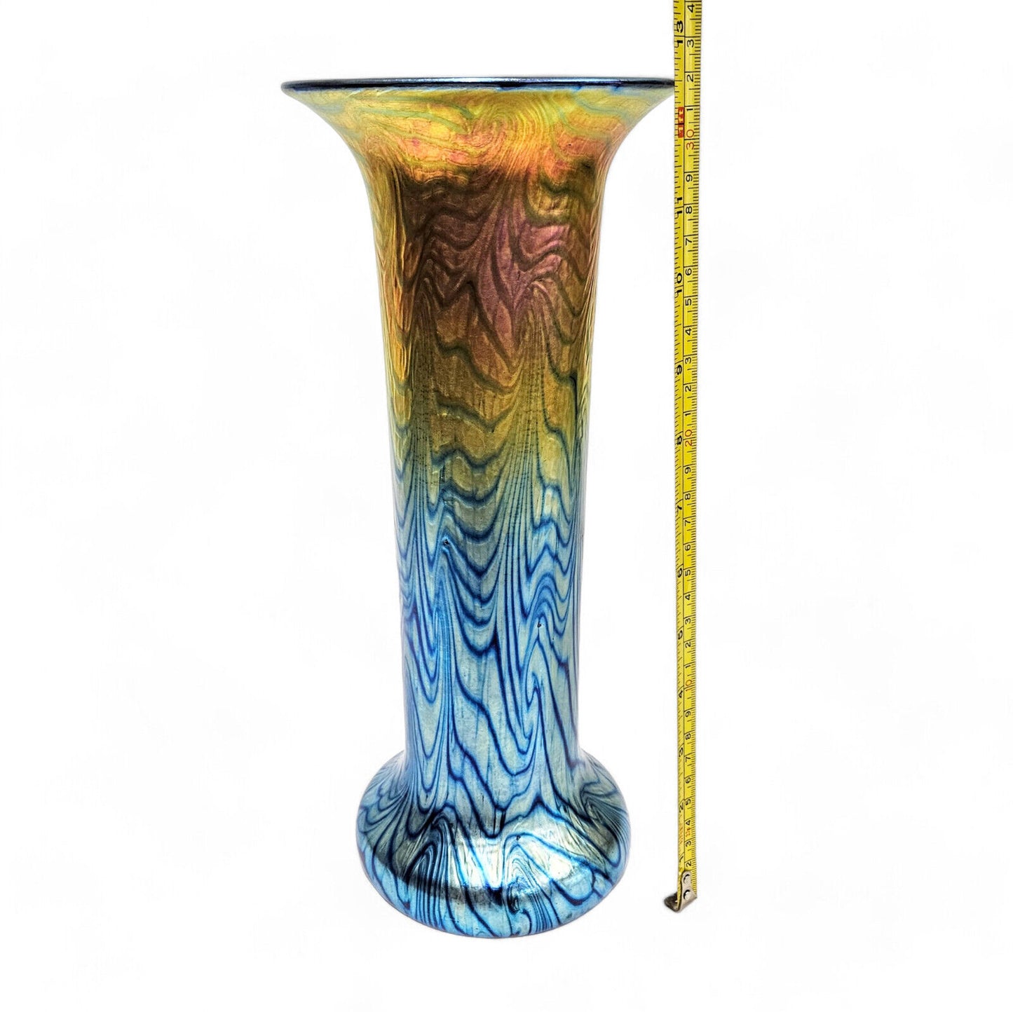 Lundberg Studio Glass Art Vase in Iridescent Blues Orange Gold Signed 2008