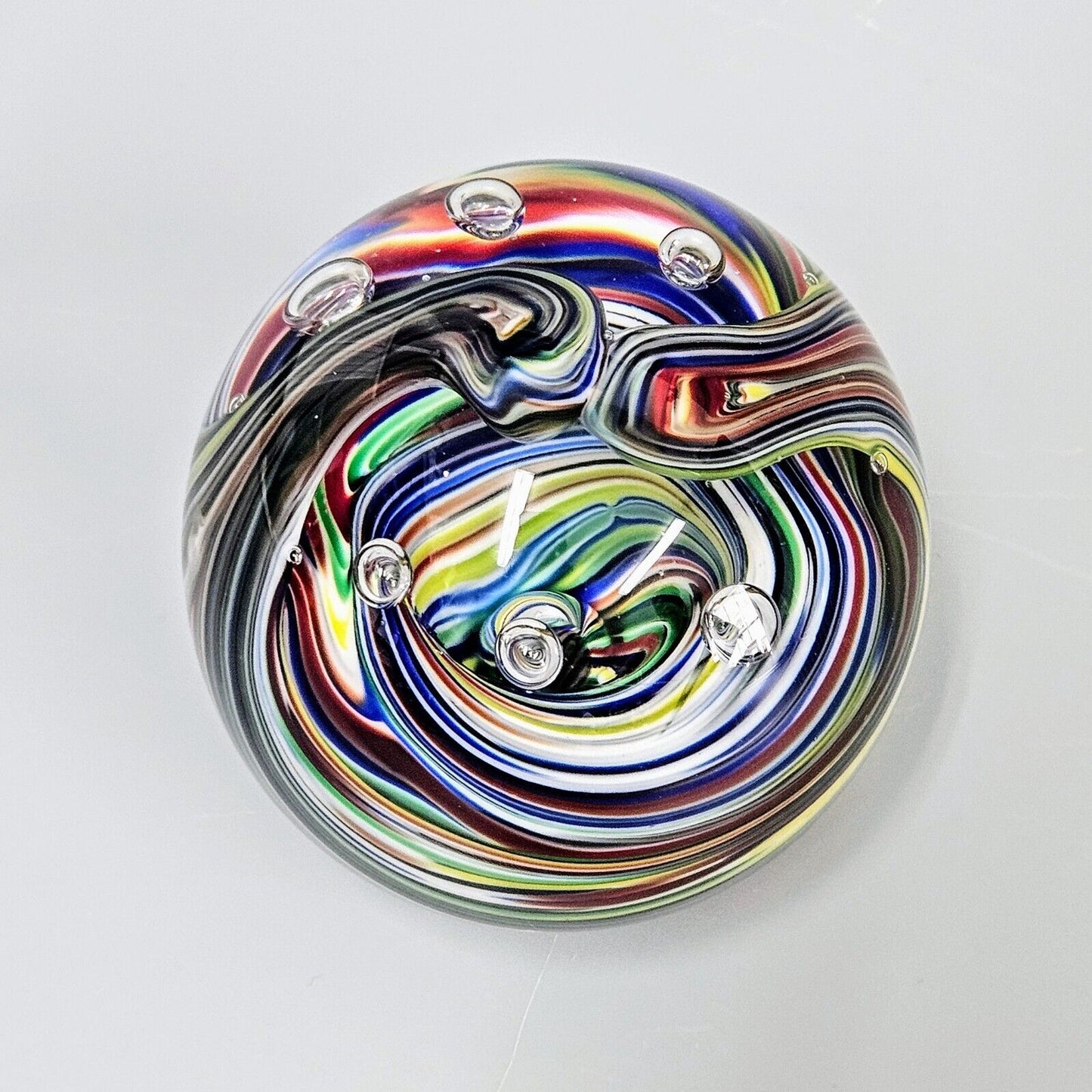 Prestige Paperweight Art Glass Multi-Color Cosmic Swirl - Stamped