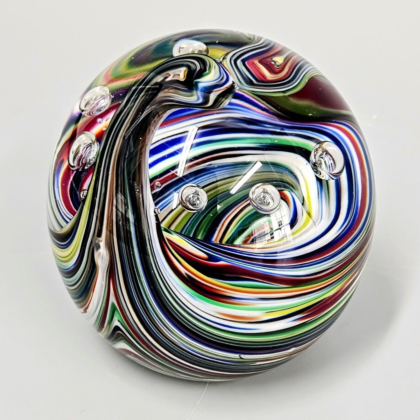 Prestige Paperweight Art Glass Multi-Color Cosmic Swirl - Stamped