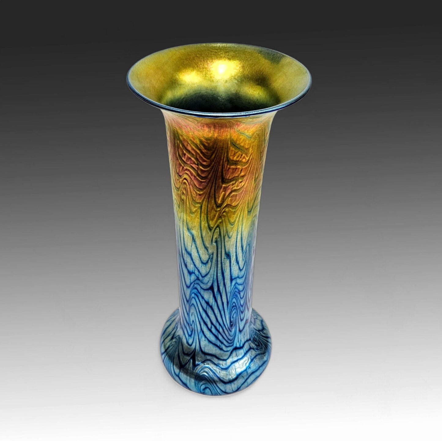 Lundberg Studio Glass Art Vase in Iridescent Blues Orange Gold Signed 2008