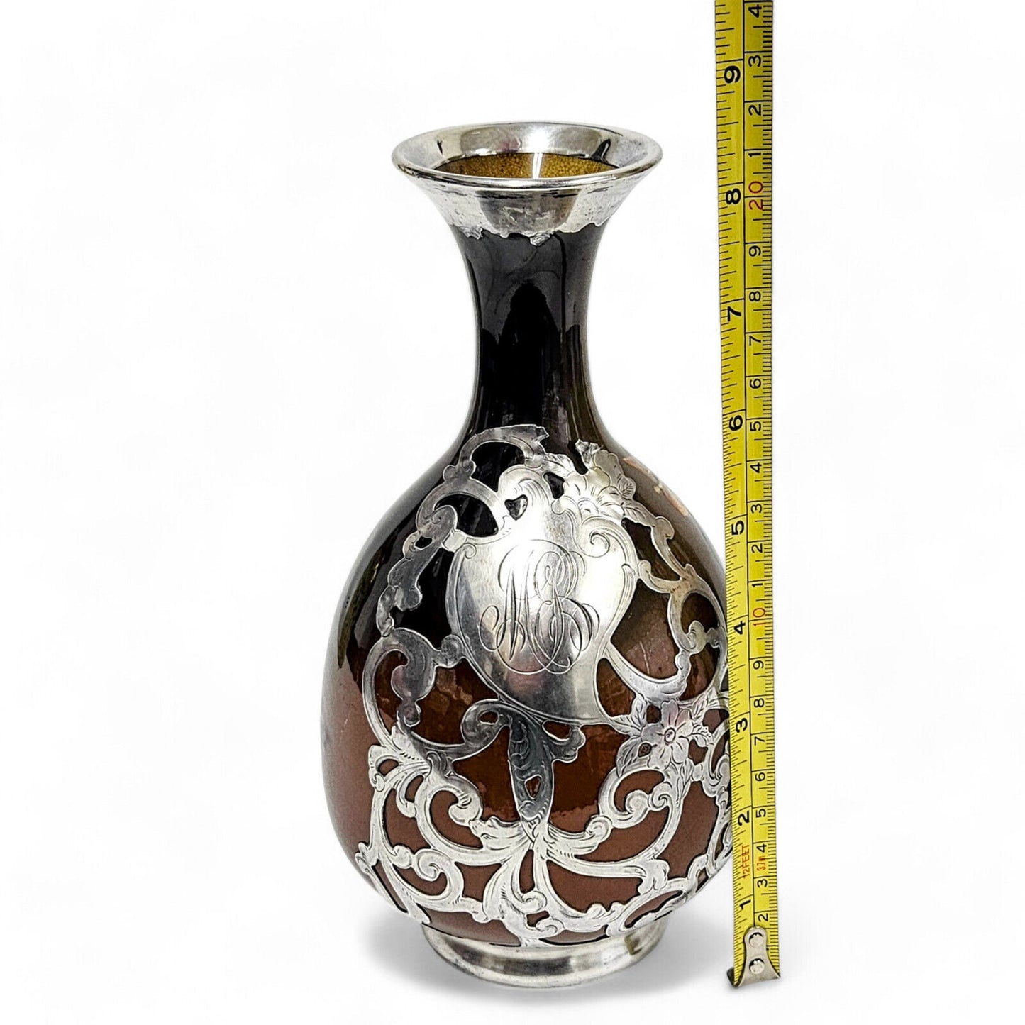 Rookwood Pottery & Gorham Fine Silver Overlay Monogram Vase Late 18th Century