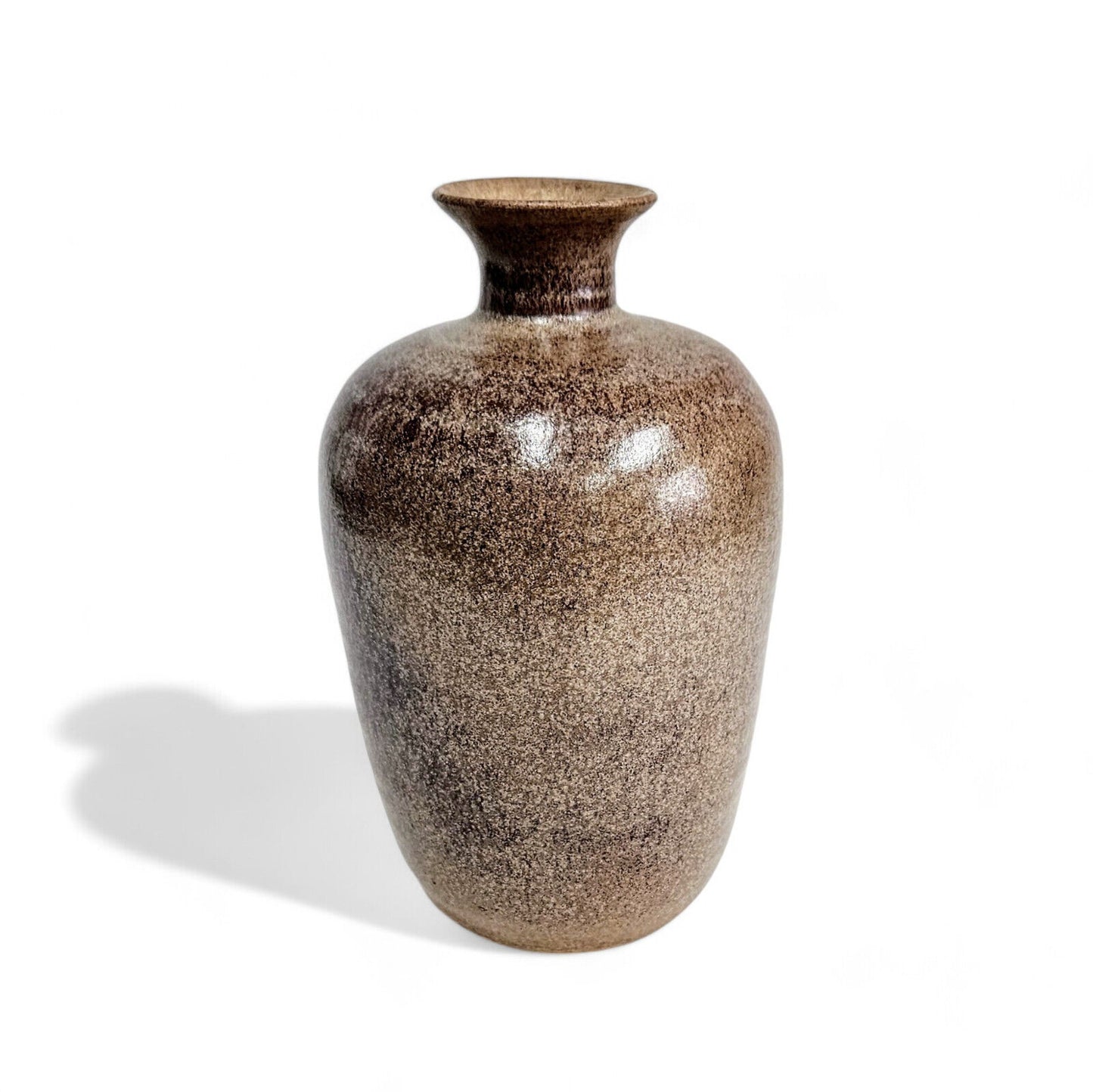 Edwin & Mary Scheier Brown and Tan Speckled Art Pottery Vase | Signed