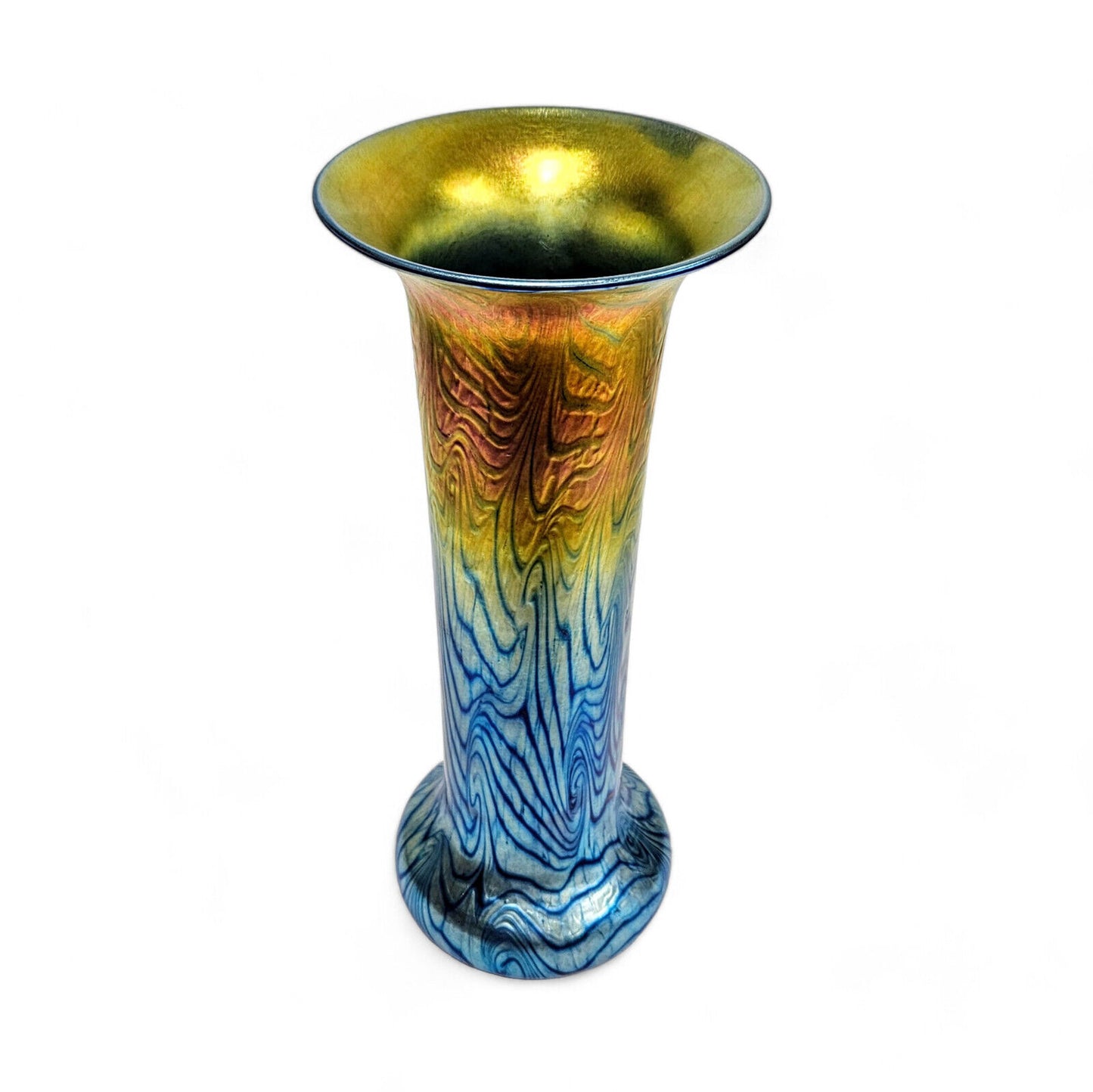 Lundberg Studio Glass Art Vase in Iridescent Blues Orange Gold Signed 2008