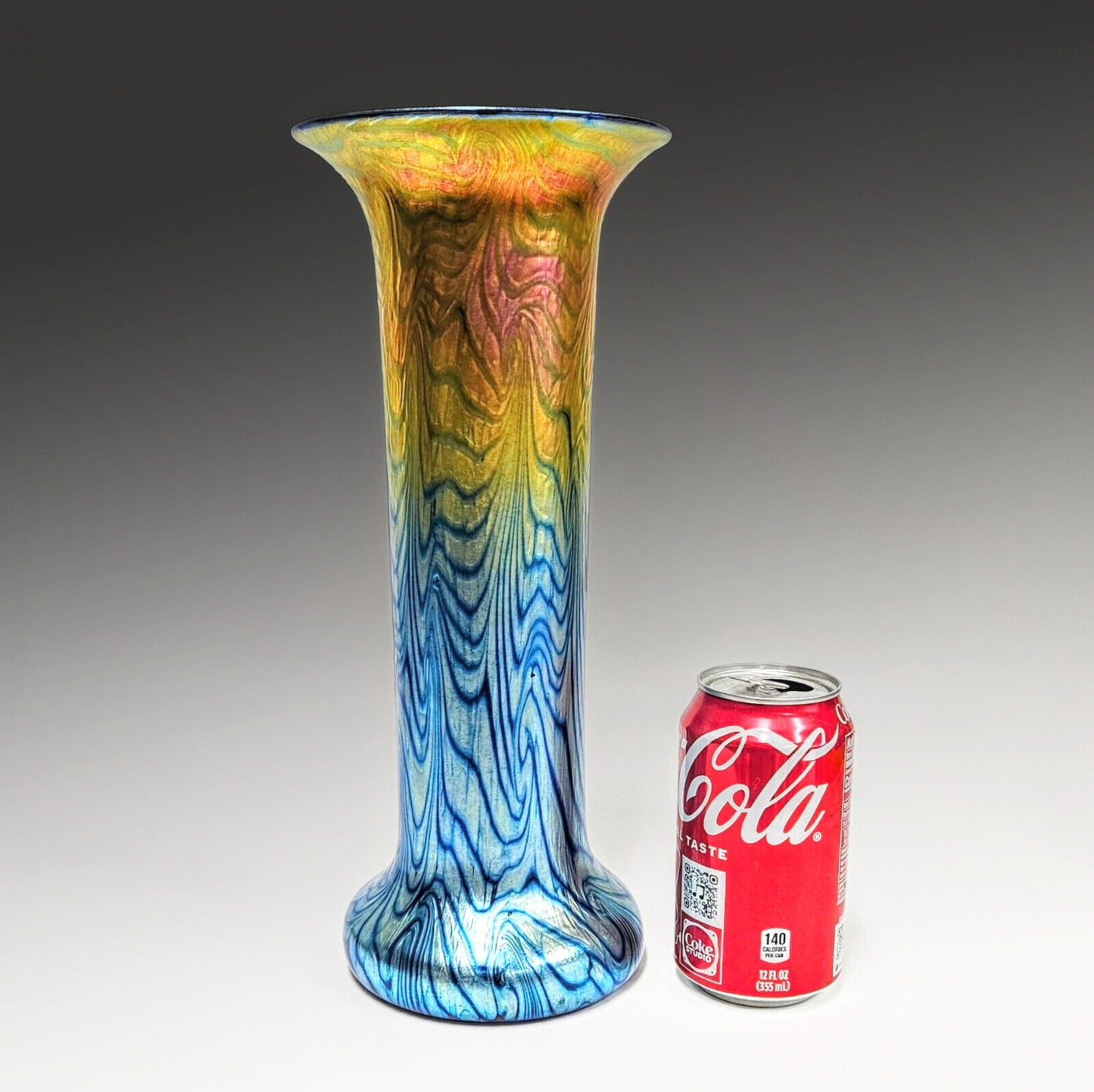Lundberg Studio Glass Art Vase in Iridescent Blues Orange Gold Signed 2008