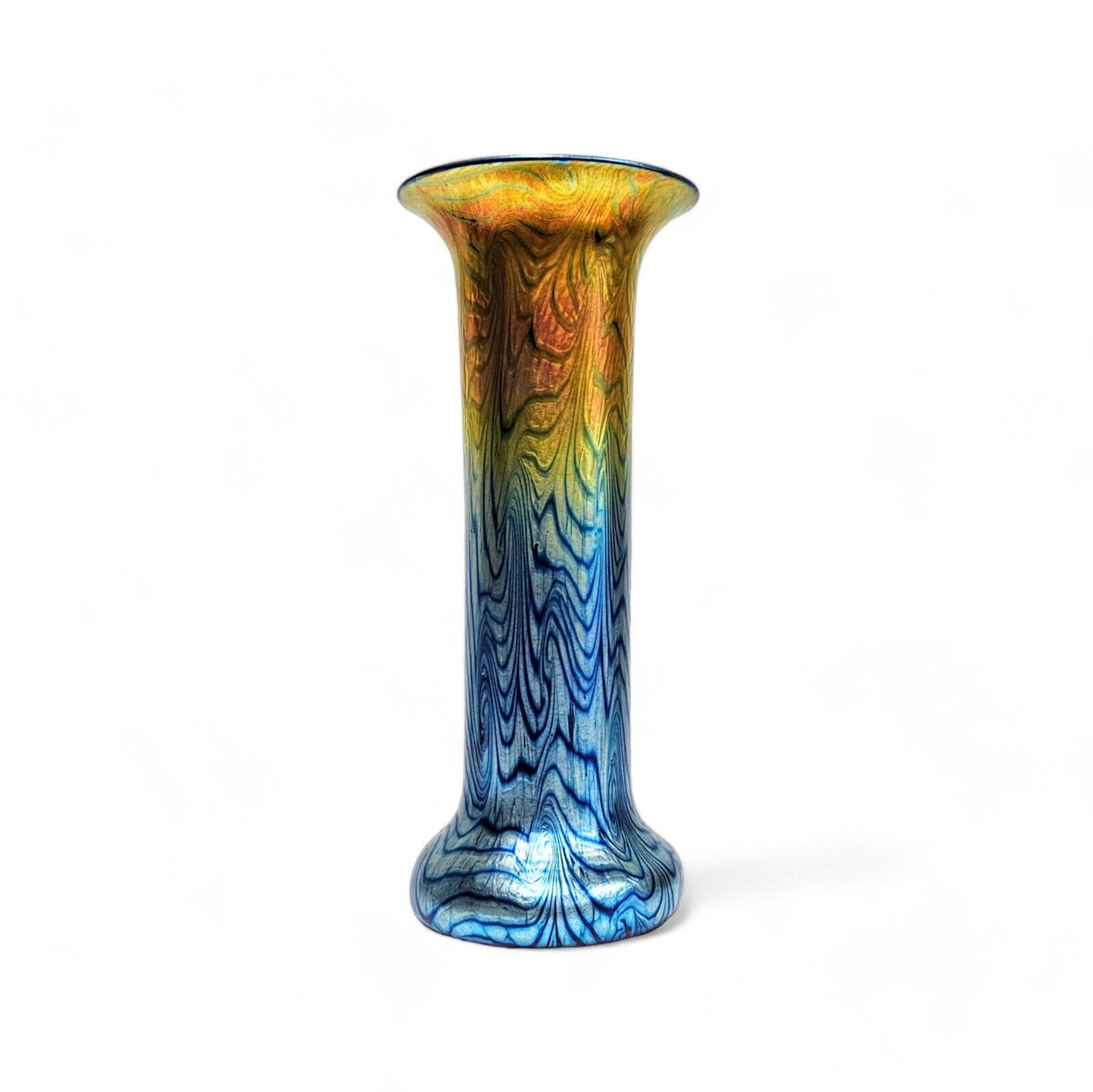 Lundberg Studio Glass Art Vase in Iridescent Blues Orange Gold Signed 2008