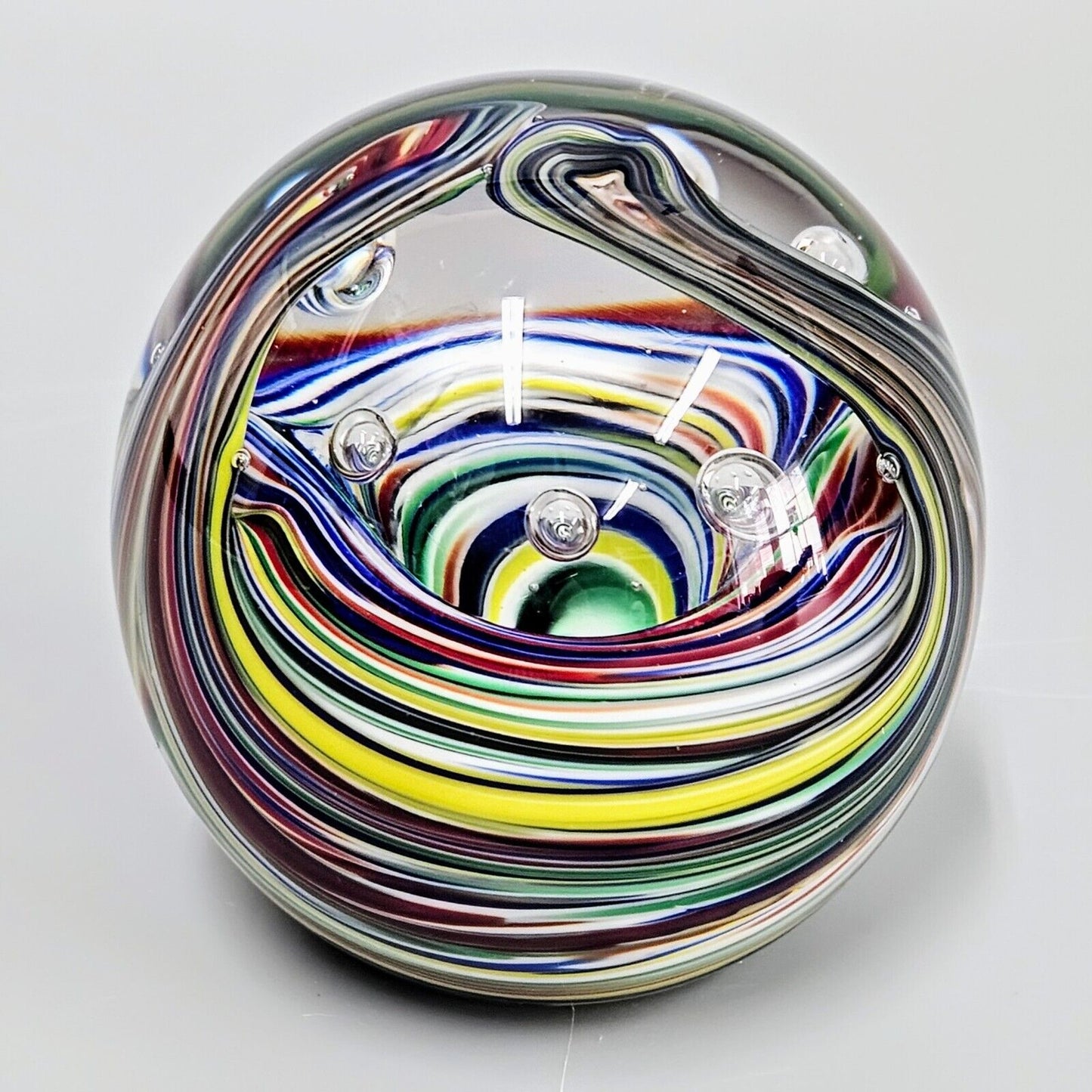 Prestige Paperweight Art Glass Multi-Color Cosmic Swirl - Stamped