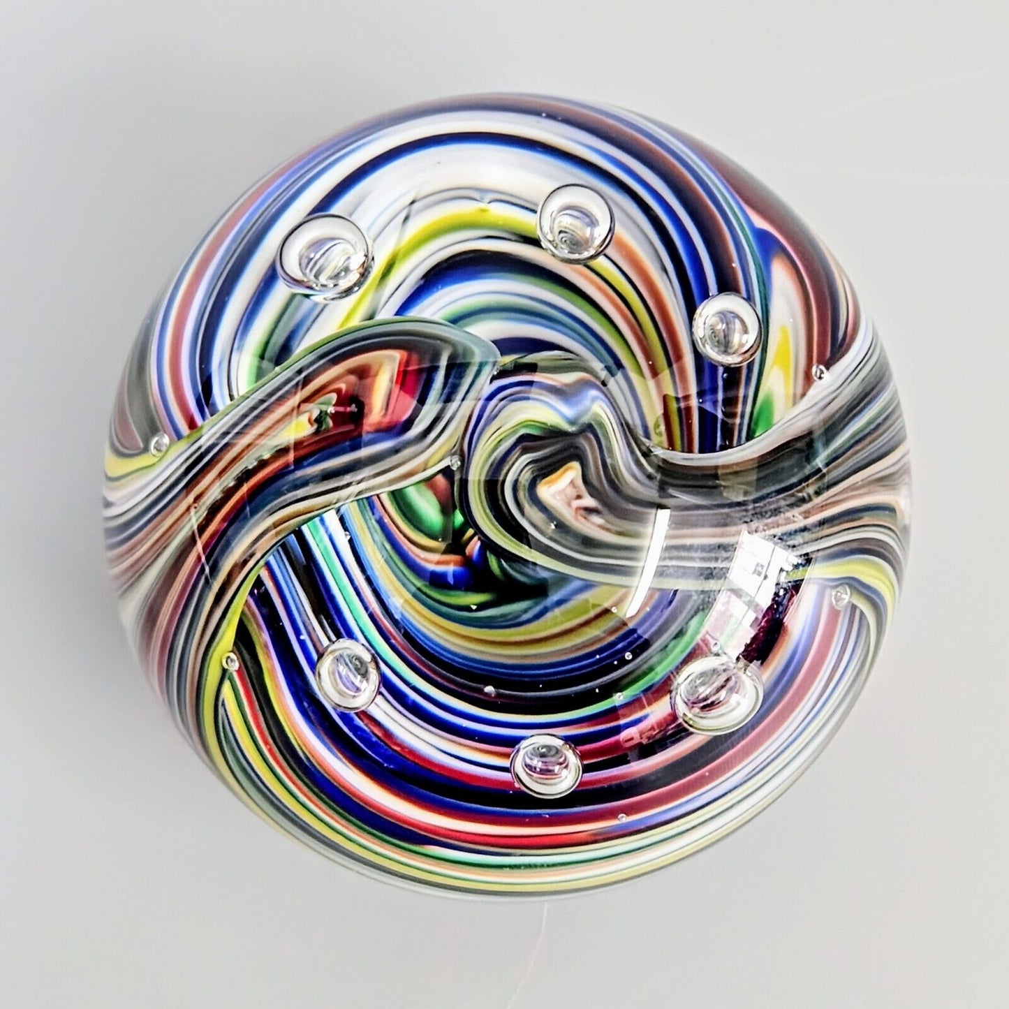Prestige Paperweight Art Glass Multi-Color Cosmic Swirl - Stamped