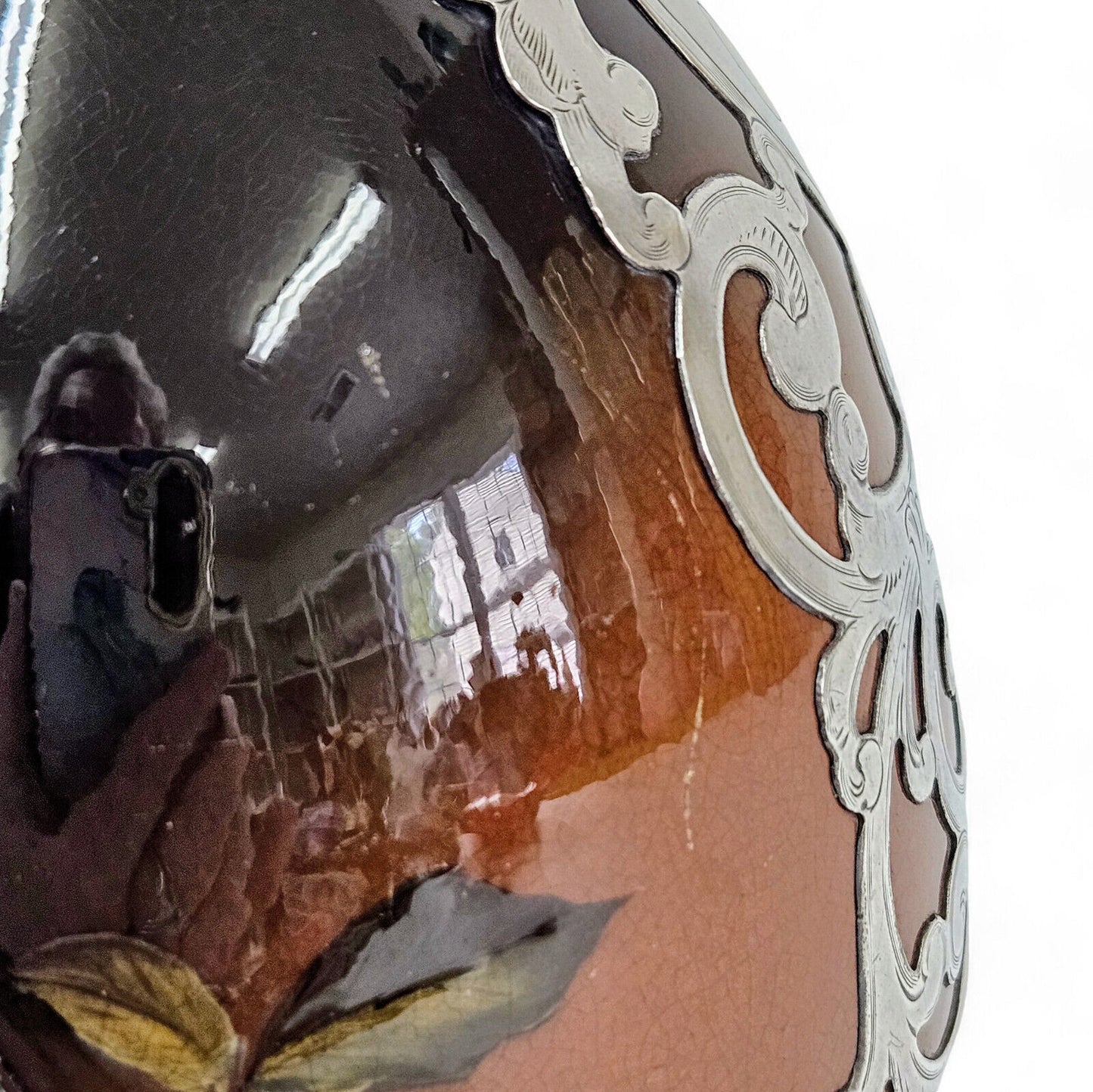 Rookwood Pottery & Gorham Fine Silver Overlay Monogram Vase Late 18th Century