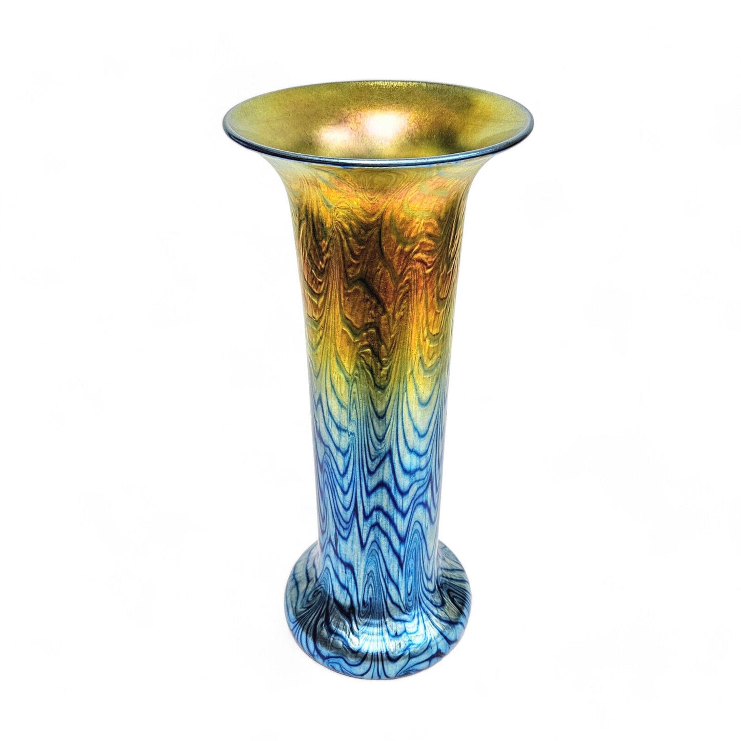 Lundberg Studio Glass Art Vase in Iridescent Blues Orange Gold Signed 2008