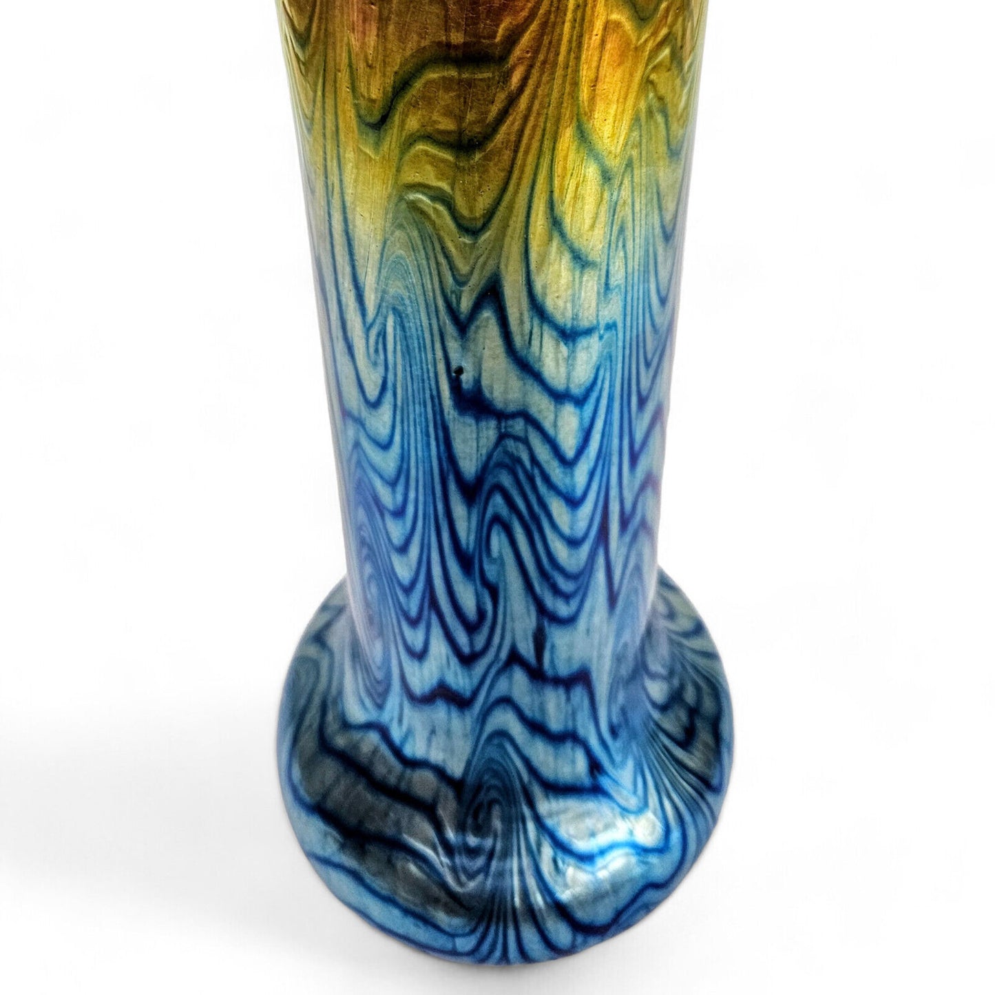 Lundberg Studio Glass Art Vase in Iridescent Blues Orange Gold Signed 2008