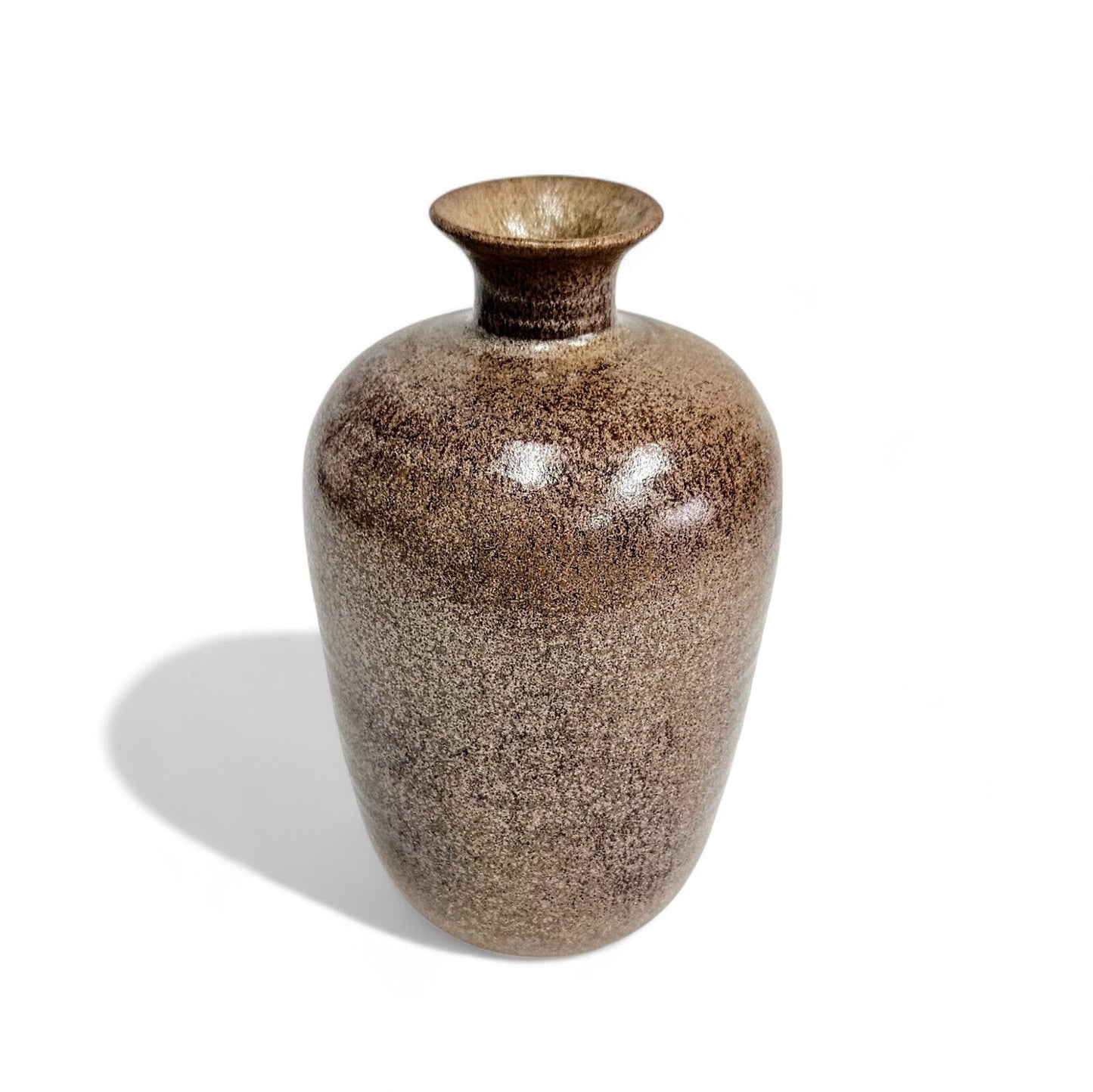 Edwin & Mary Scheier Brown and Tan Speckled Art Pottery Vase | Signed