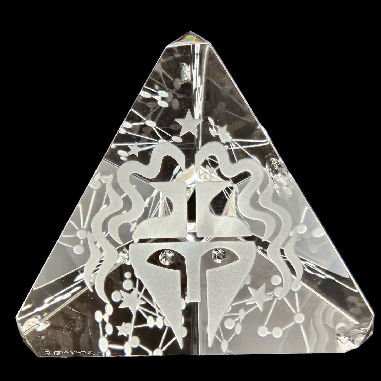 Steuben Glass Pyramid Paperweights Set of 3 | Astrology Zodiac | Prism
