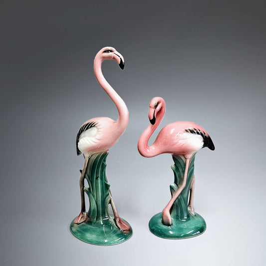 Pair of Will George Pink Flamingos Bird Figurines Signed by Artist Tallest 7.5"