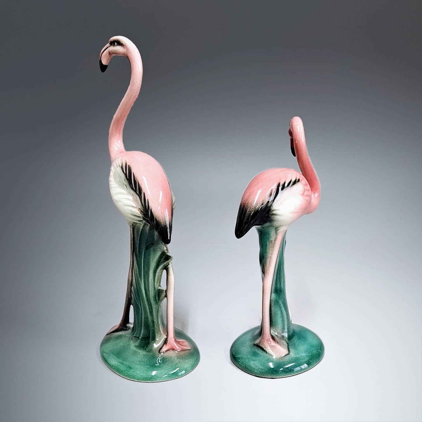 Pair of Will George Pink Flamingos Bird Figurines Signed by Artist Tallest 7.5"