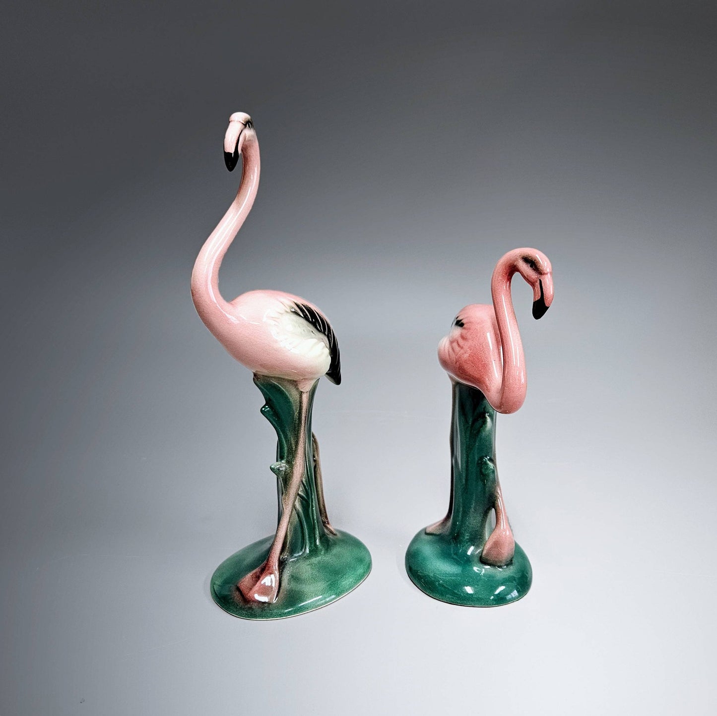 Pair of Will George Pink Flamingos Bird Figurines Signed by Artist Tallest 7.5"