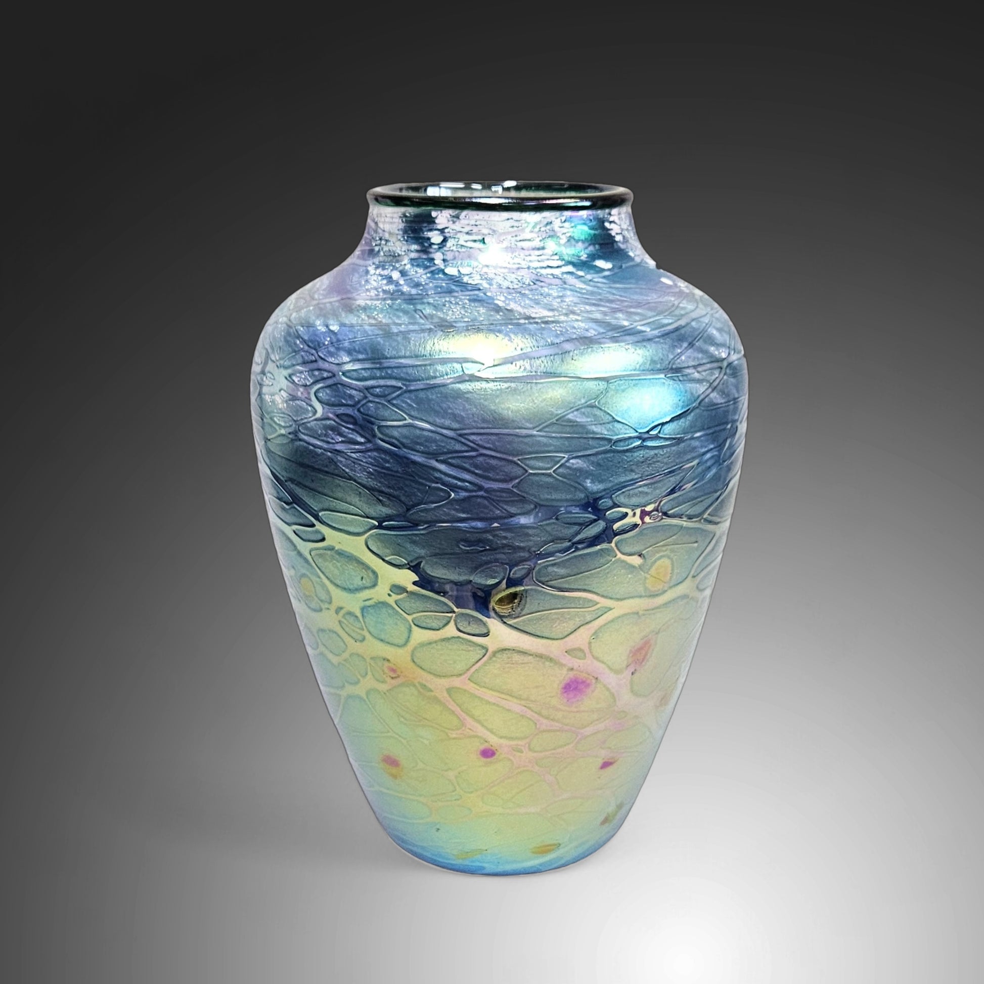 Tom Stoenner Handblown Luster Glass Art Vase, Signed, Dated 1999