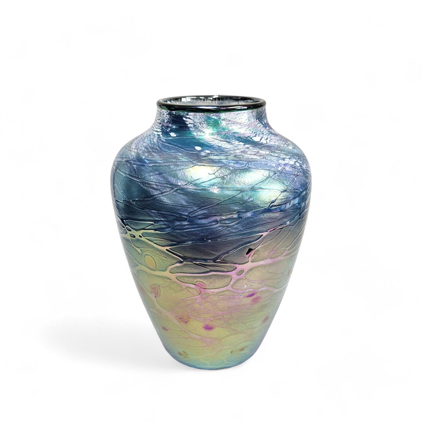 Tom Stoenner Handblown Luster Glass Art Vase, Signed, Dated 1999