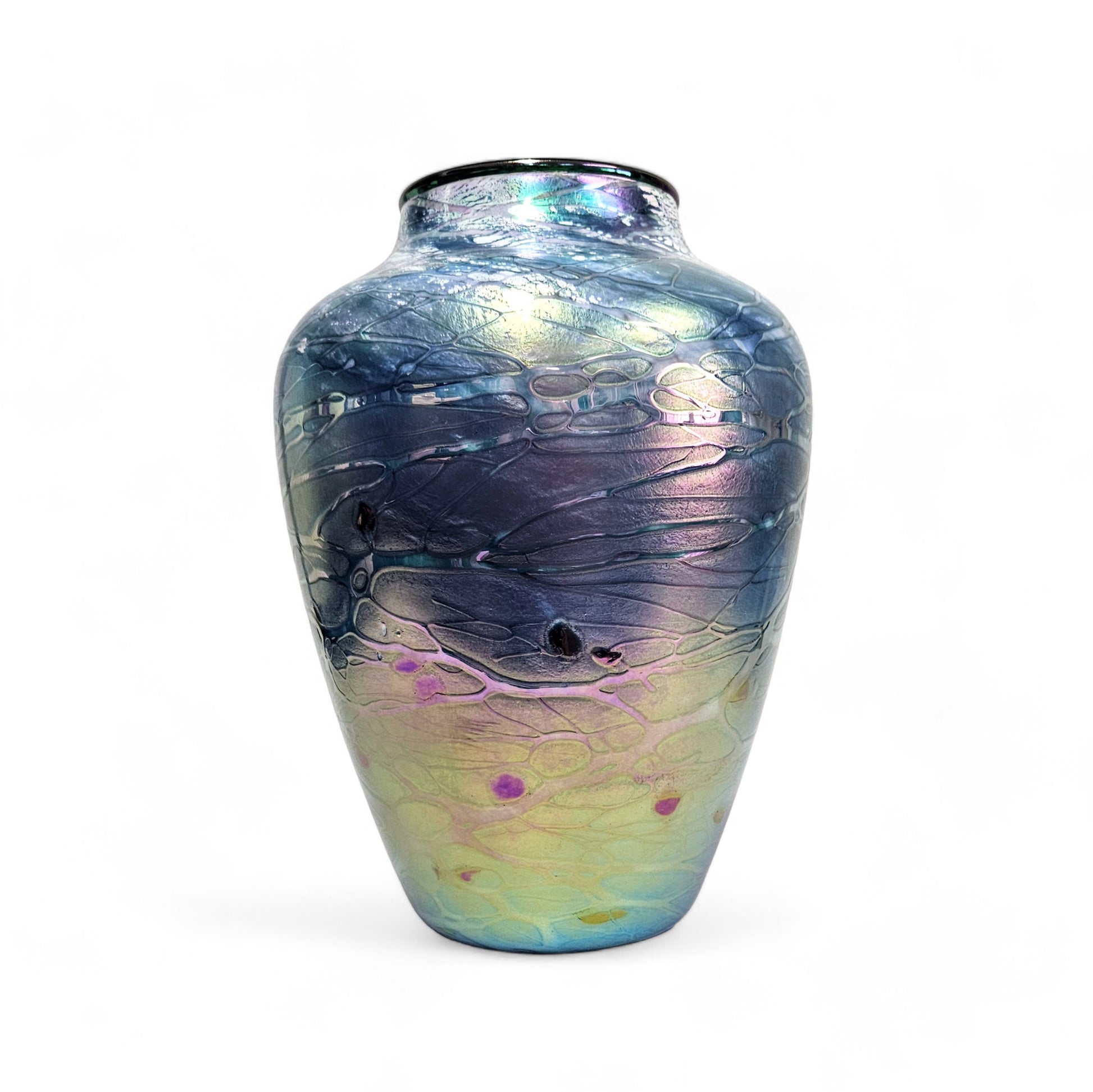 Tom Stoenner Handblown Luster Glass Art Vase, Signed, Dated 1999