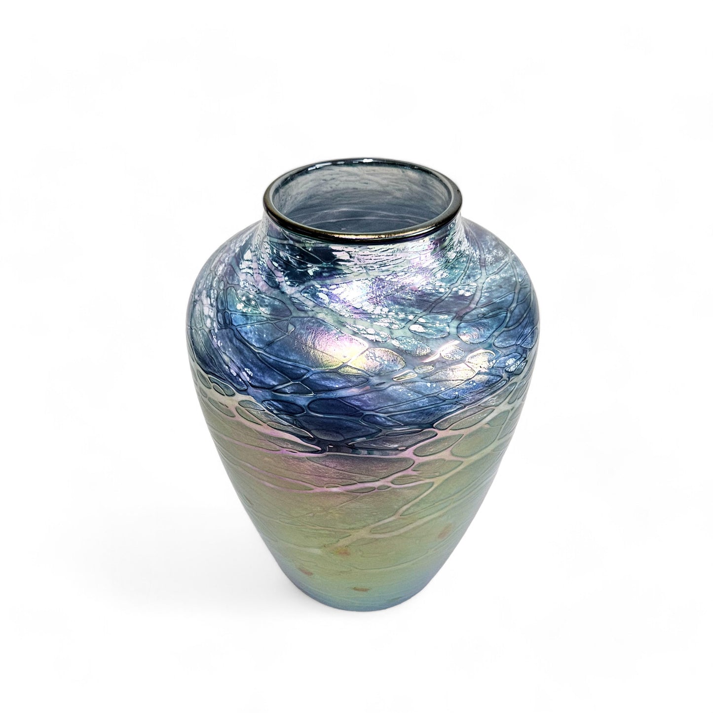 Tom Stoenner Handblown Luster Glass Art Vase, Signed, Dated 1999