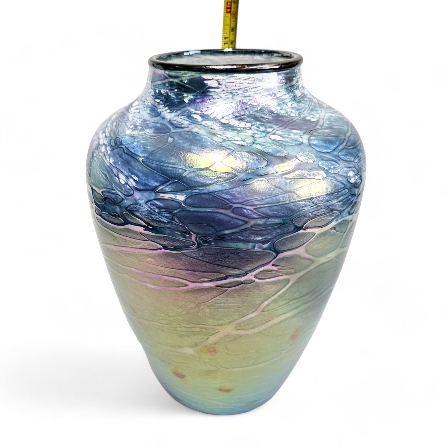 Tom Stoenner Handblown Luster Glass Art Vase, Signed, Dated 1999