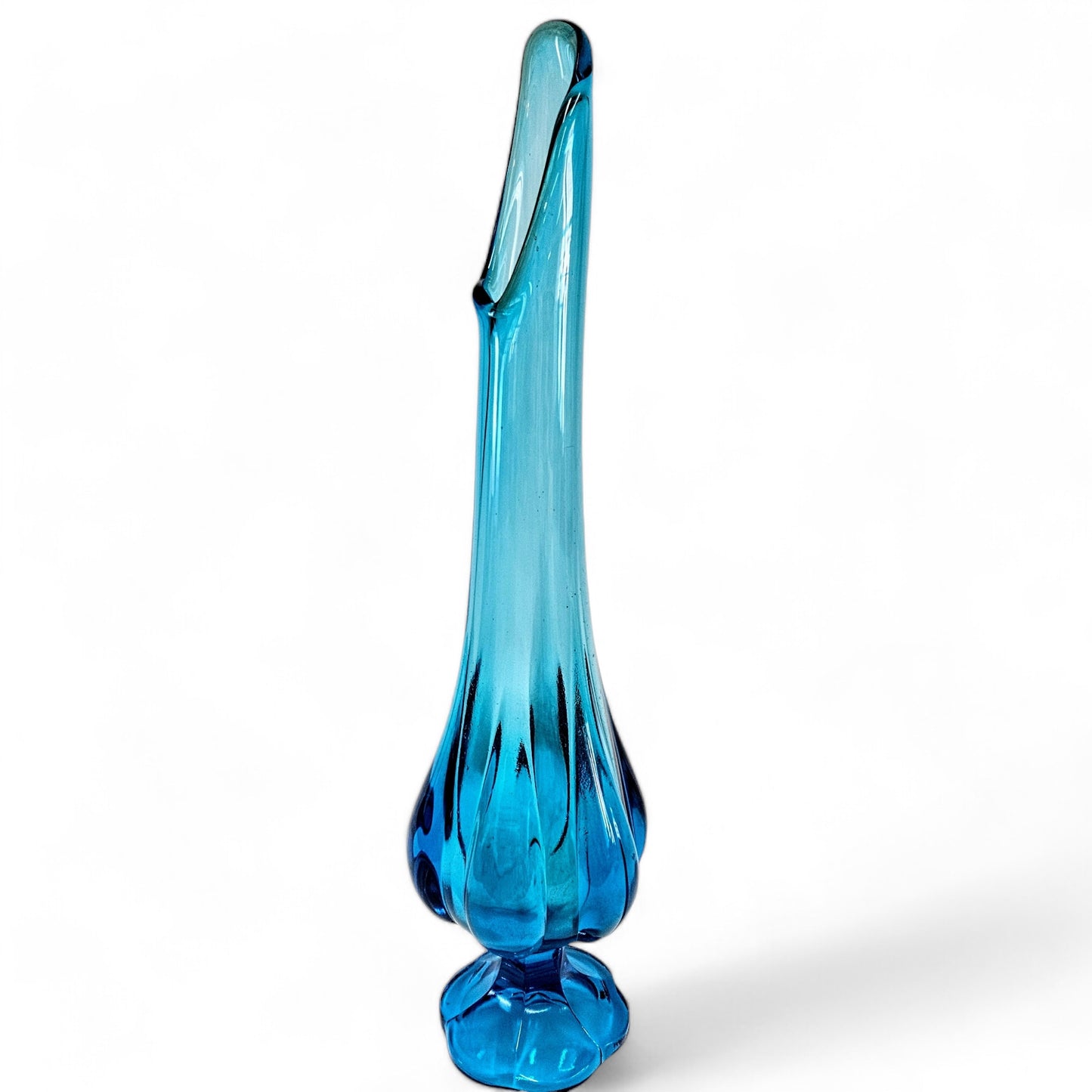 Vintage MCM LE Smith Blue 15” Six Petal Swung Vase / Stretch Vase / Art Glass