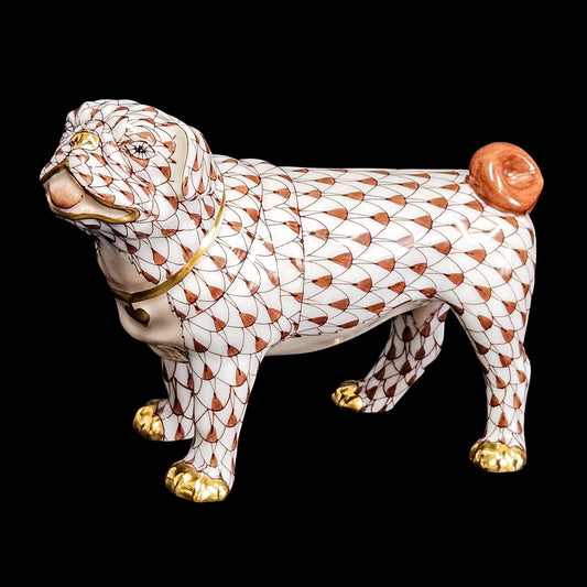 Herend Pug Dog Figurine FIRST EDITION  in Chocolate with 24 Karat Gold Accents