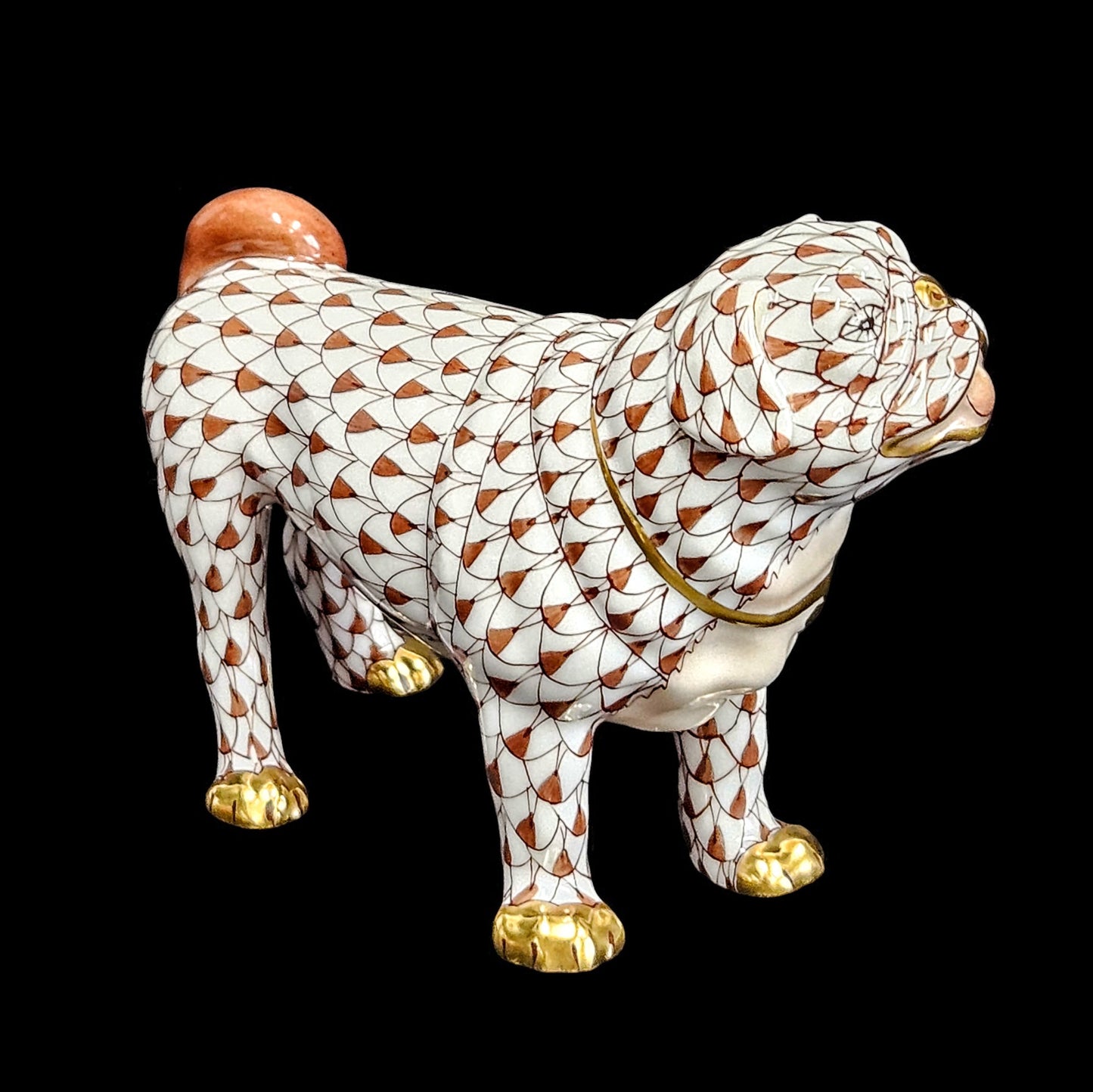 Herend Pug Dog Figurine FIRST EDITION  in Chocolate with 24 Karat Gold Accents