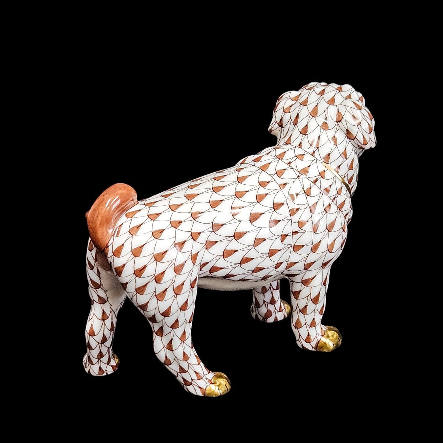 Herend Pug Dog Figurine FIRST EDITION  in Chocolate with 24 Karat Gold Accents