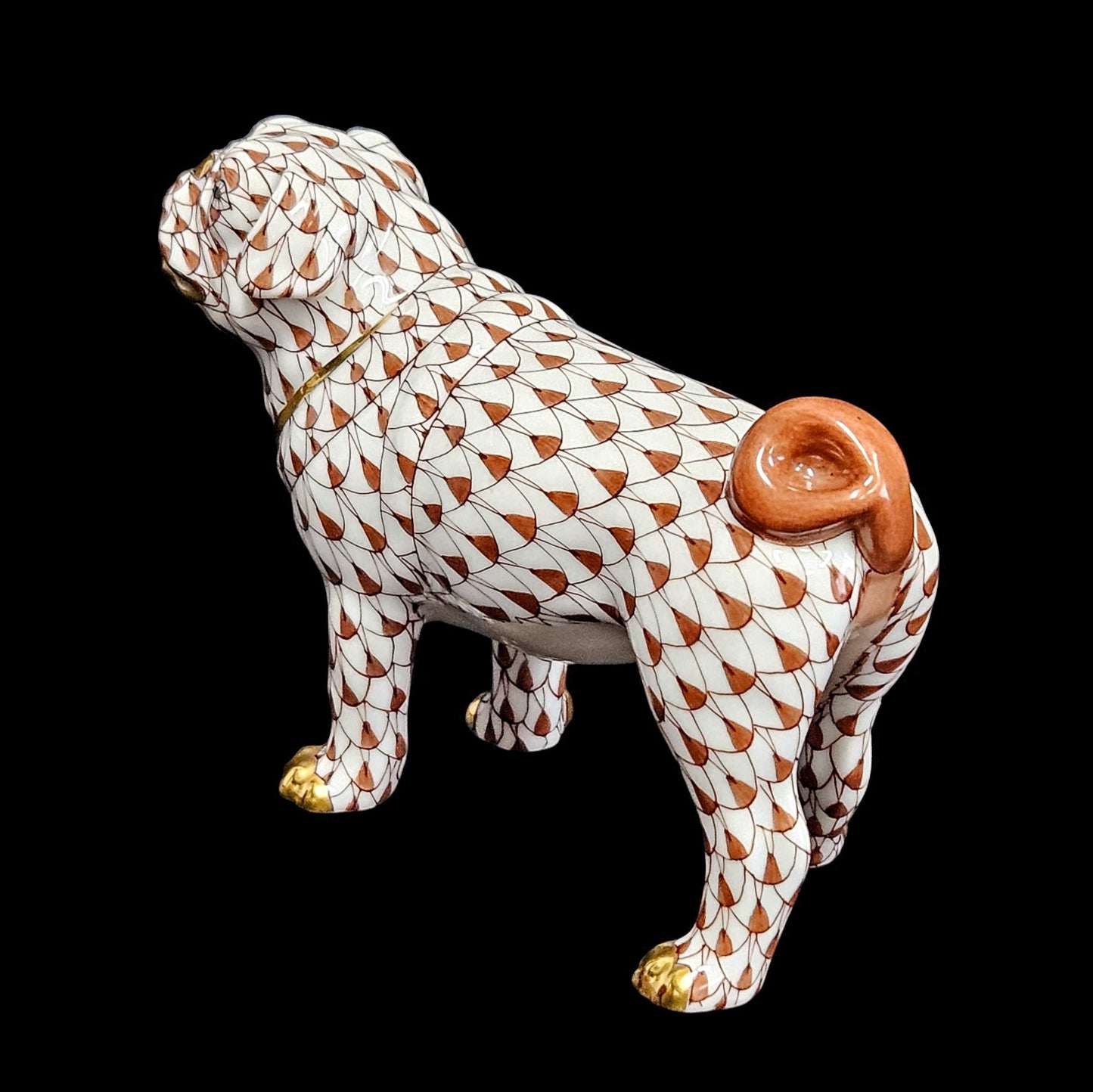 Herend Pug Dog Figurine FIRST EDITION  in Chocolate with 24 Karat Gold Accents