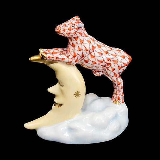 Herend Porcelain "Cow Jumping Over the Moon" Figurine - Handcrafted in Hungary