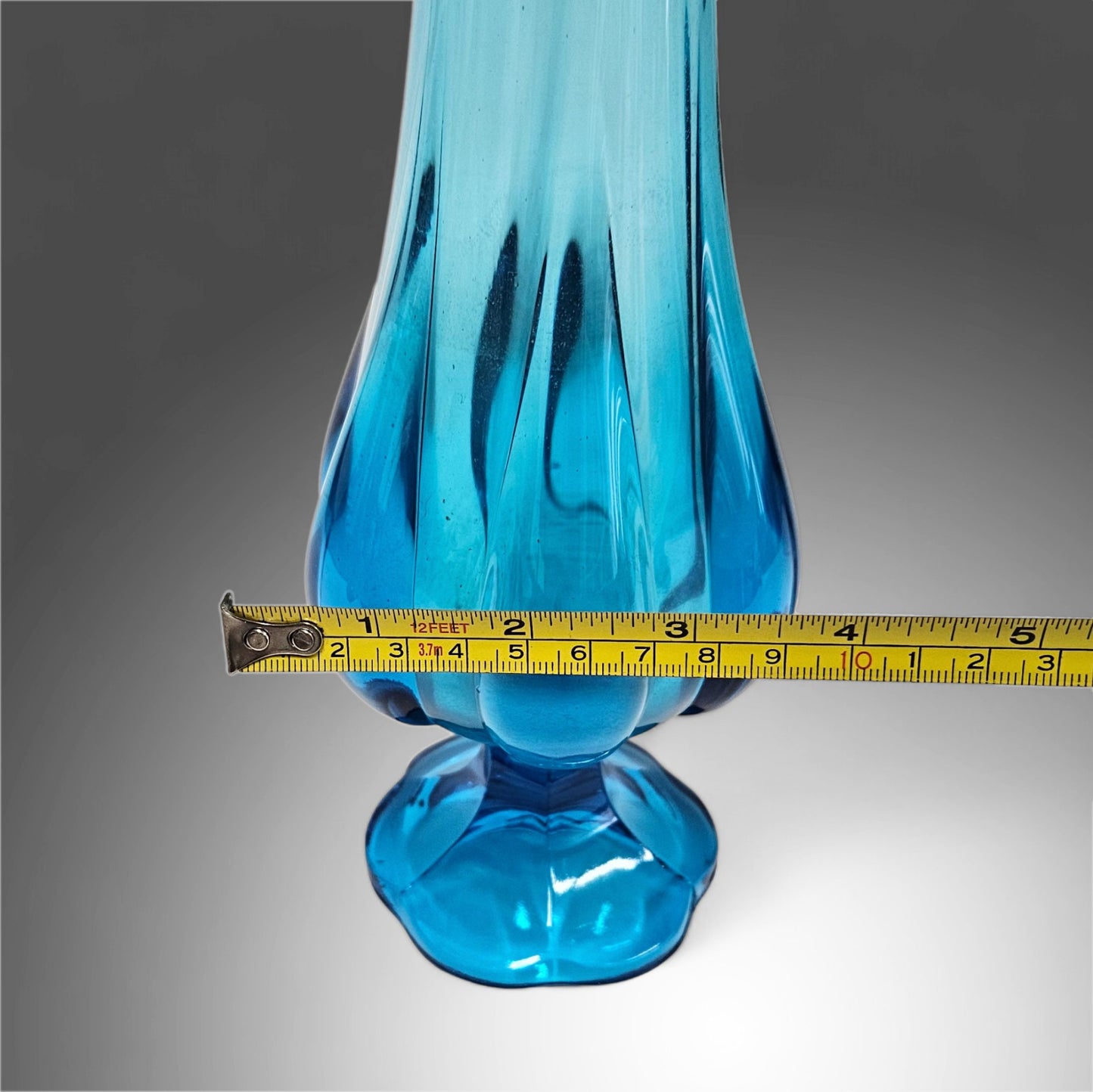 Vintage MCM LE Smith Blue 15” Six Petal Swung Vase / Stretch Vase / Art Glass