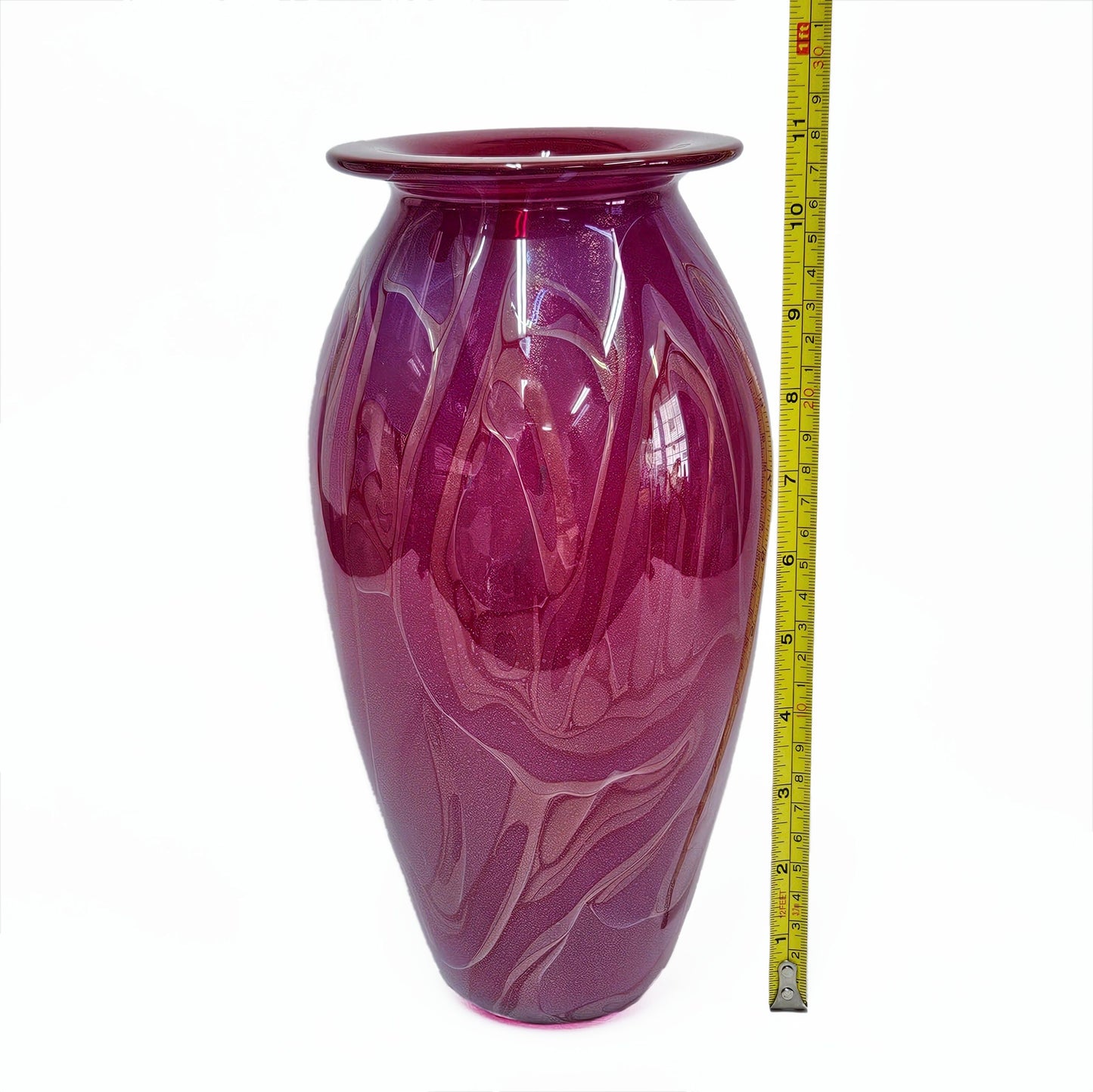 Robert Eickholt Blown Glass Art Vase | Signed 2002 | Magenta Purple | 11" Tall