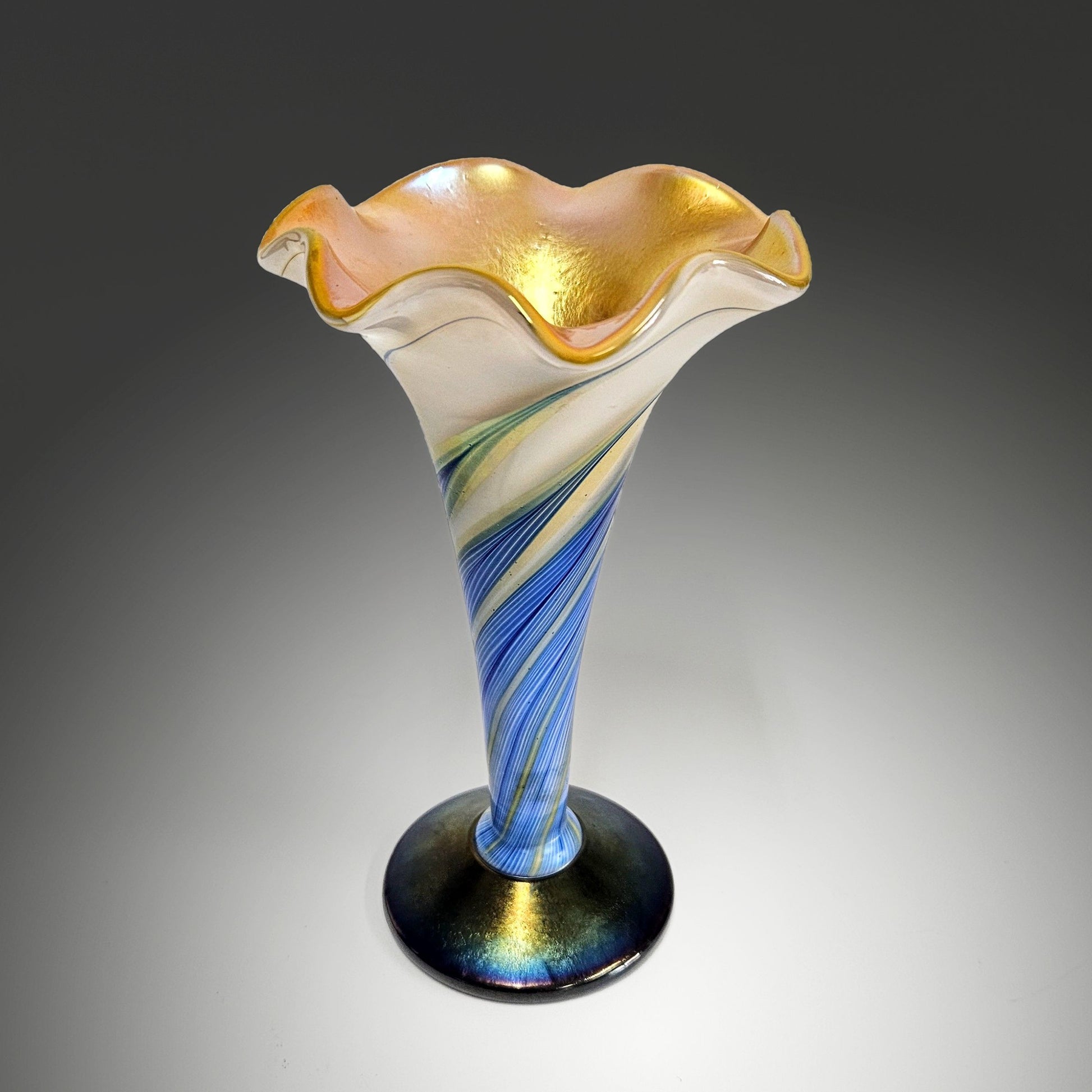 Steven Lundberg Art Glass Vase | Ruffled Trumpet Vase | Signed and Dated 2002