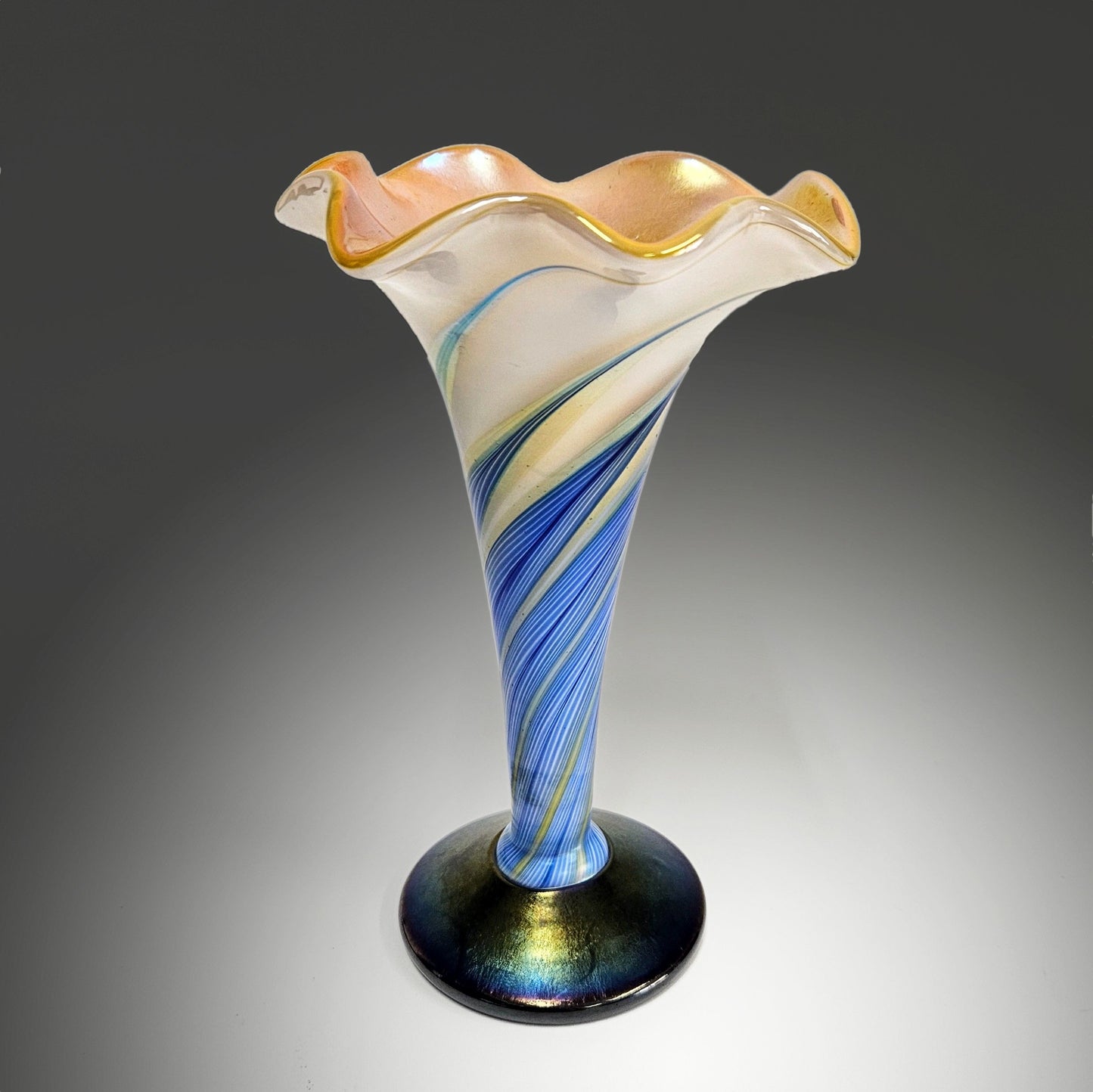 Steven Lundberg Art Glass Vase | Ruffled Trumpet Vase | Signed and Dated 2002