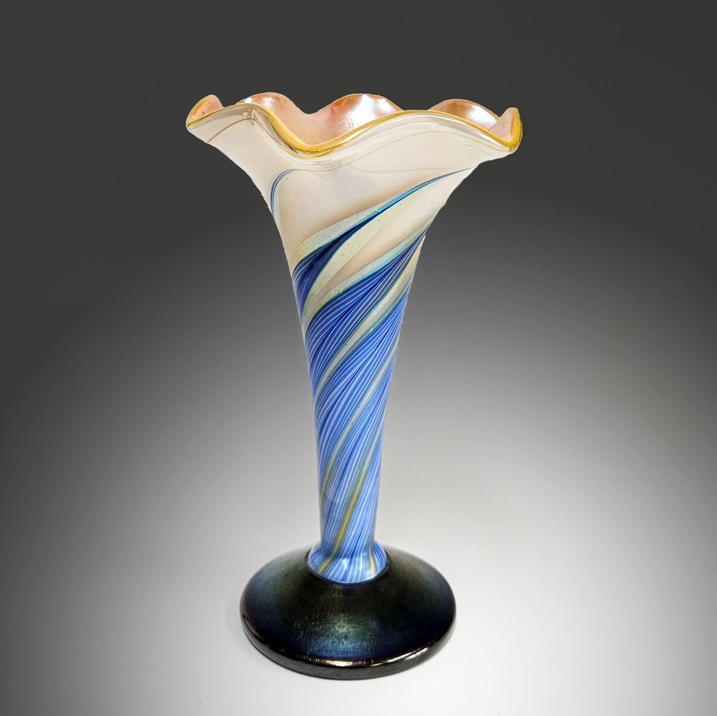 Steven Lundberg Art Glass Vase | Ruffled Trumpet Vase | Signed and Dated 2002