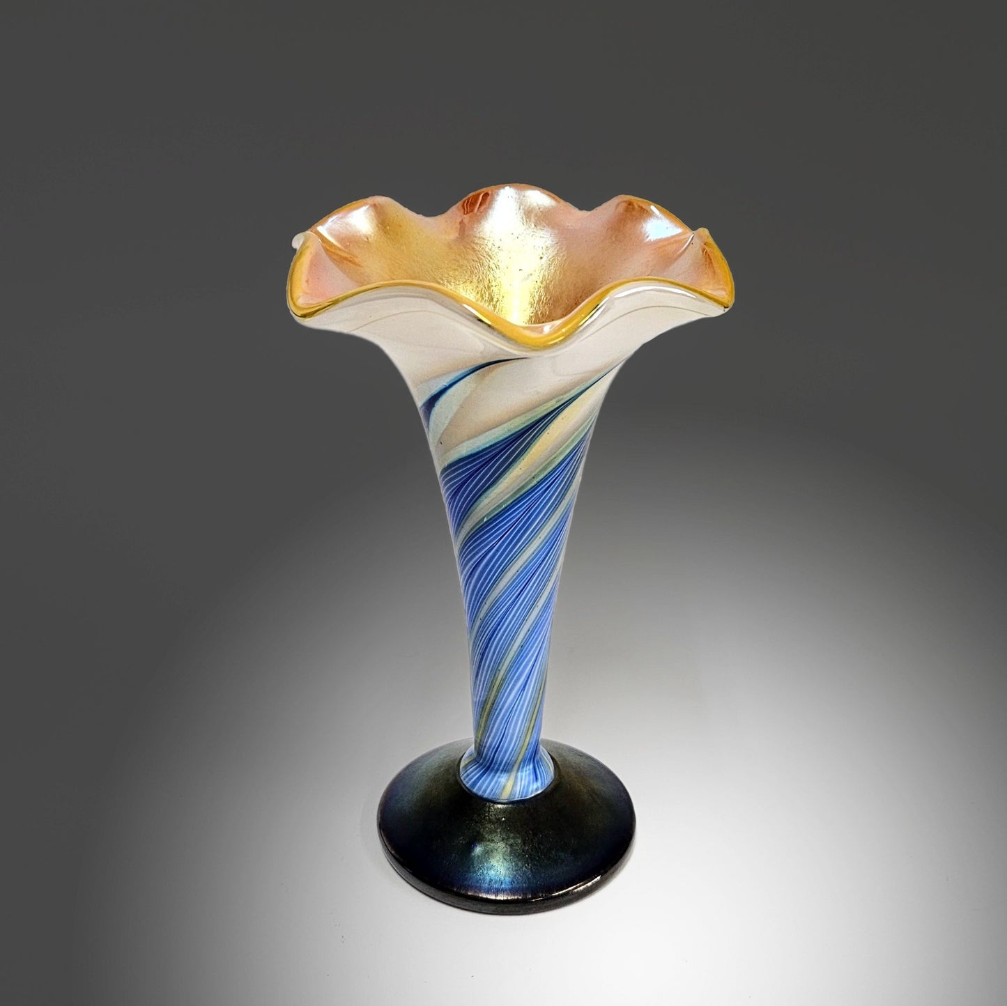 Steven Lundberg Art Glass Vase | Ruffled Trumpet Vase | Signed and Dated 2002