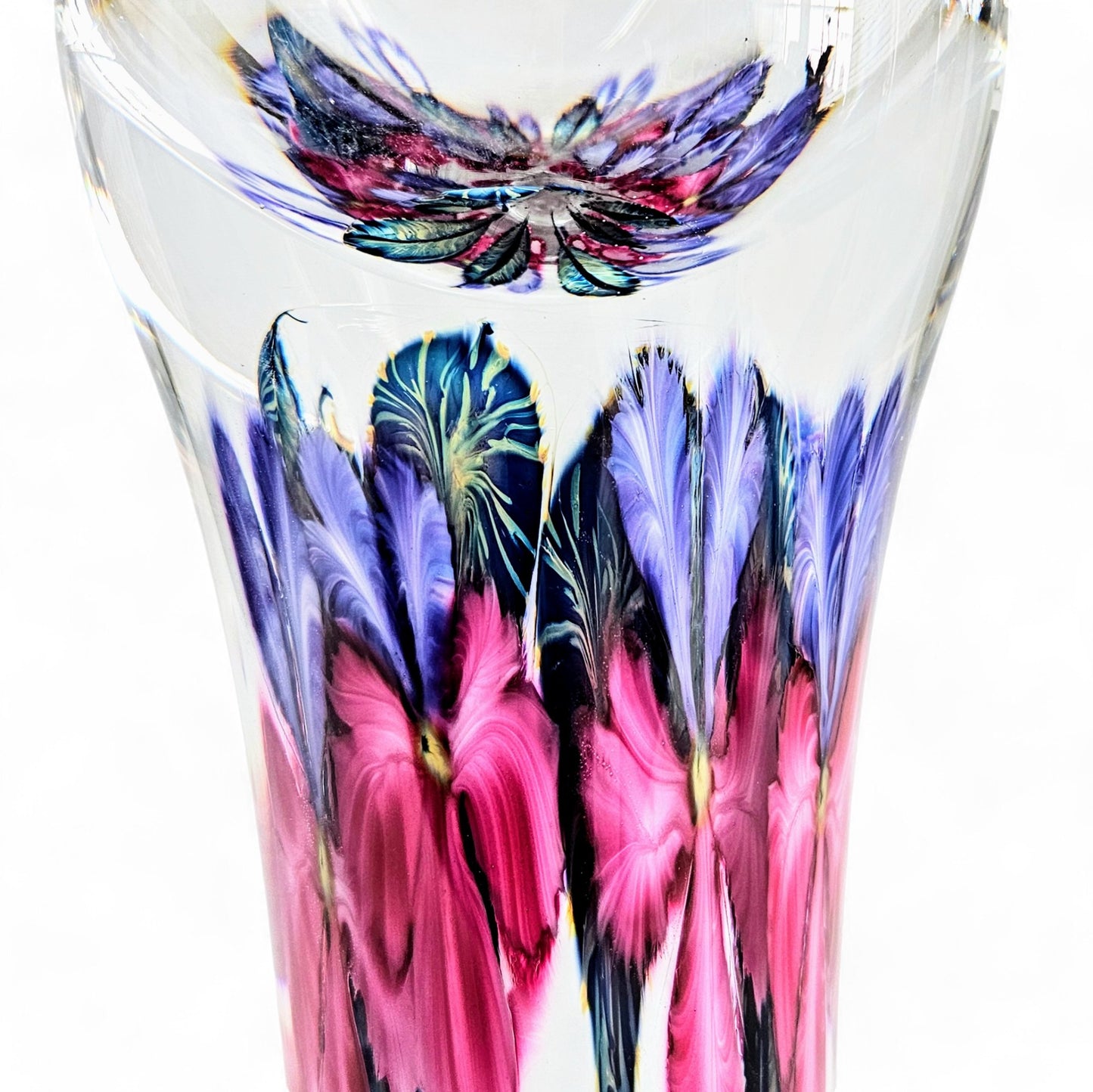 David Lotton Monumental Art Glass Vase Signed Purple Pink Floral 13.5" Tall