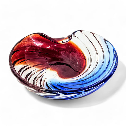 Murano Glass Bowl Vintage Mulit-Color Sea Shell Shaped - Signed