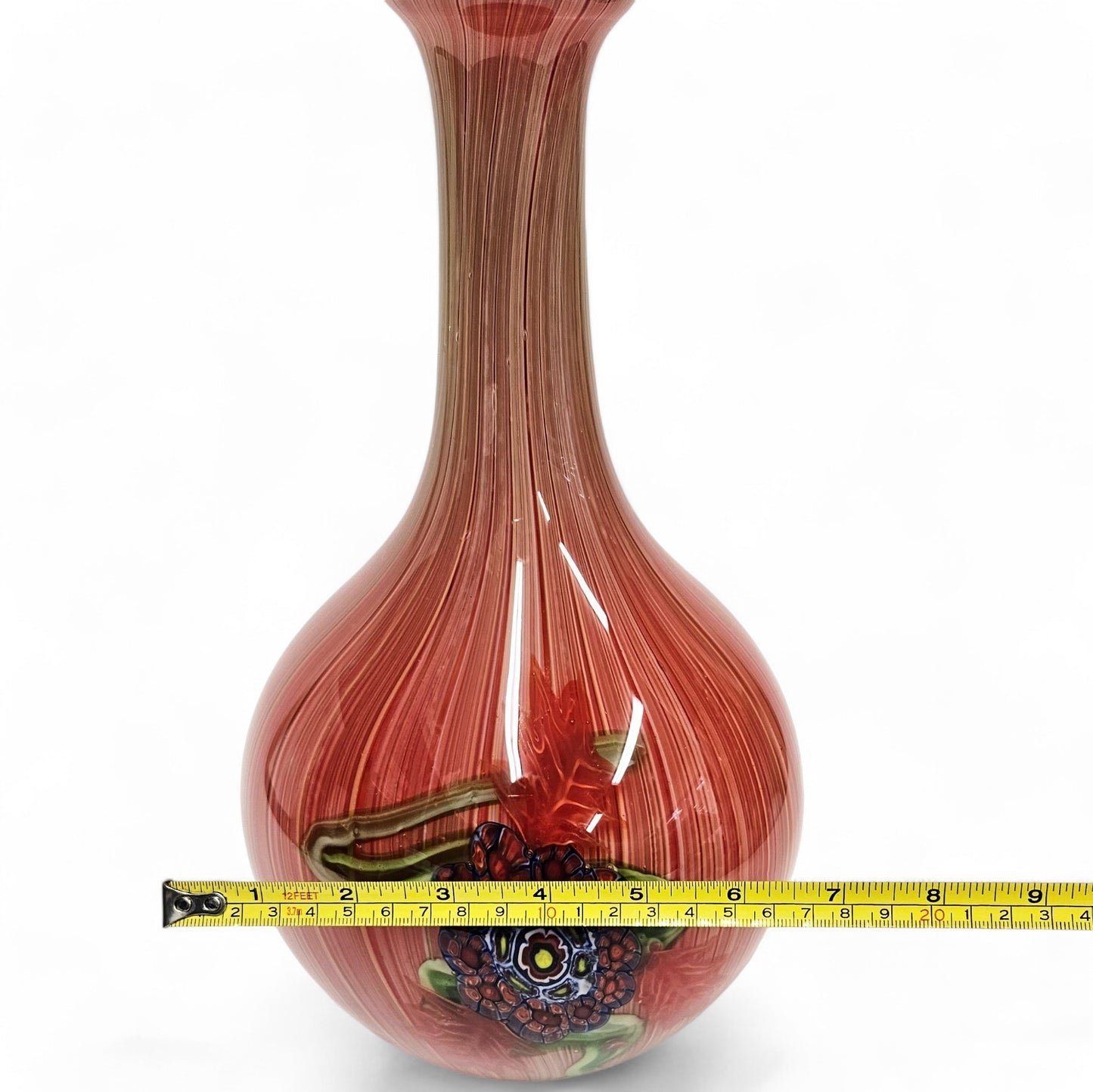 Murano Filigrana Millefiori Art Glass Vase | Blown Glass Art Centerpiece 13 Inch