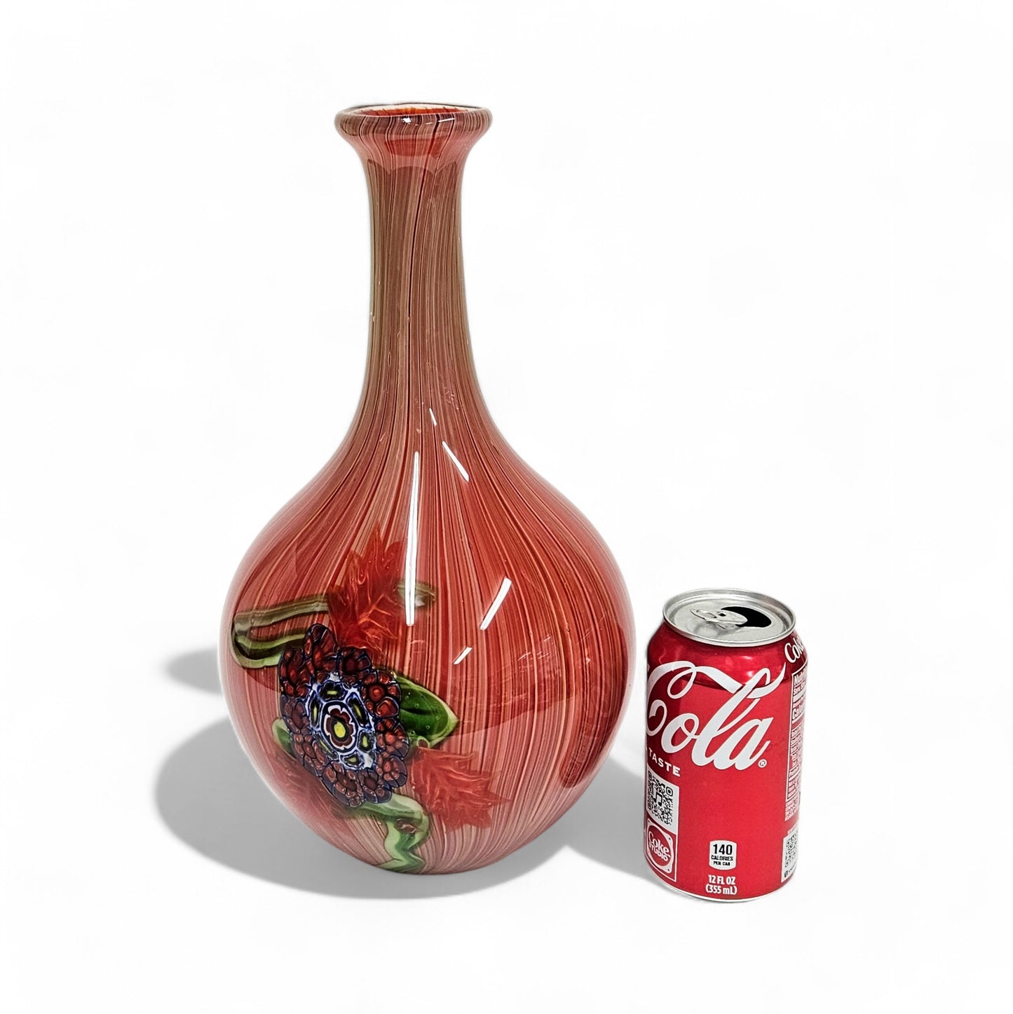 Murano Filigrana Millefiori Art Glass Vase | Blown Glass Art Centerpiece 13 Inch