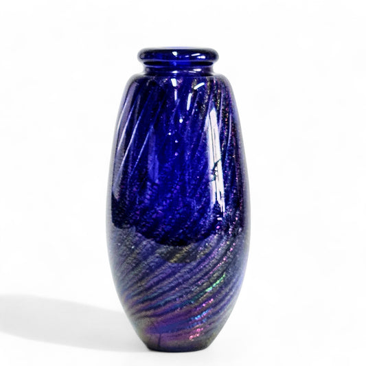 Robert Eickholt Cased Dichroic Blown Glass Bud Vase Signed 1987 Midnight Blue