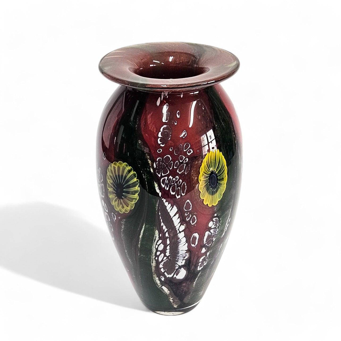 Robert Eickholt Blown Glass Vase | Dichroic Sea Anemone Sunflowers | Signed 2001