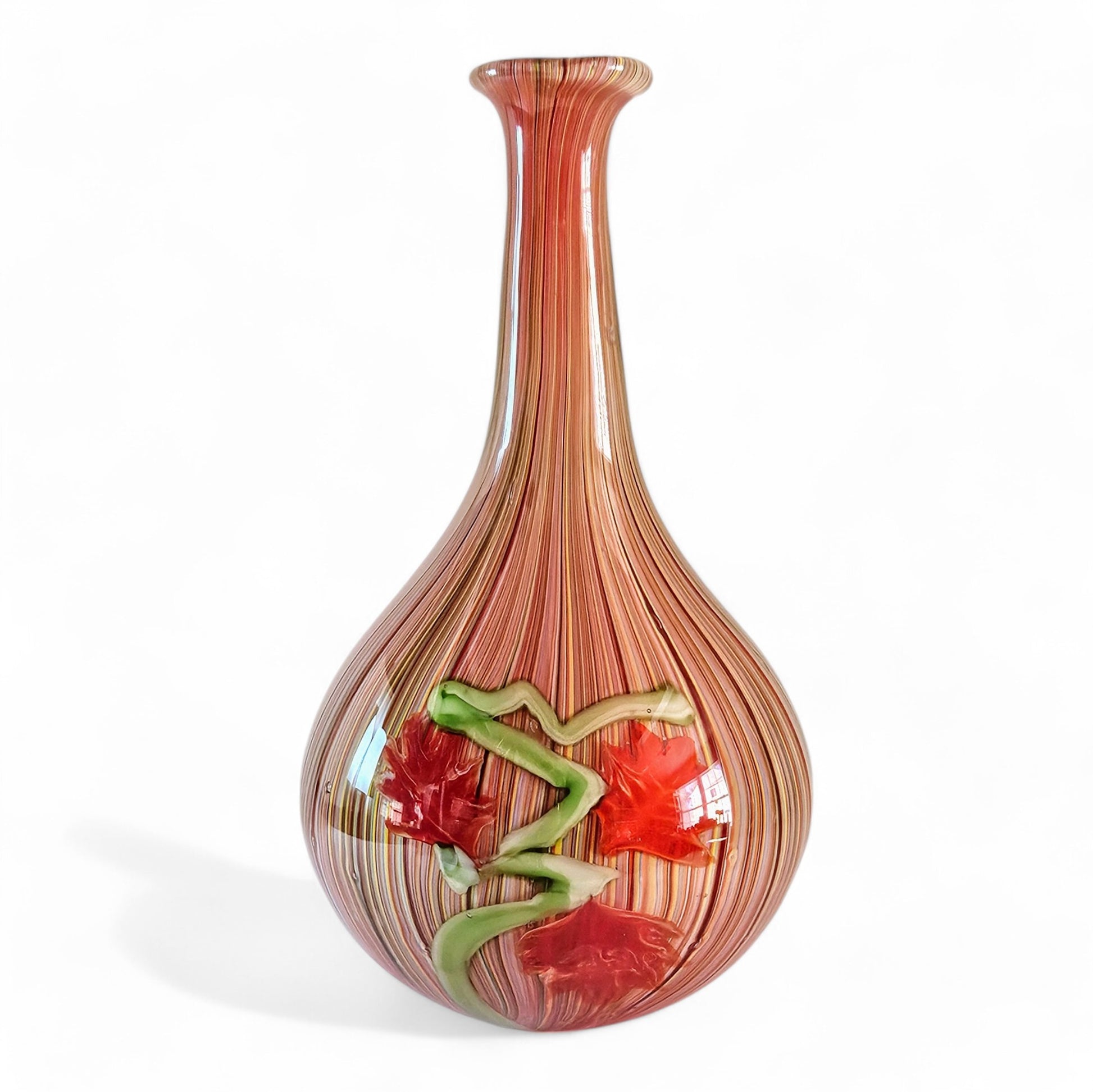 Blown Glass Art Centerpiece Vase 13 Inch | Murano Filigrana Millefiori Art Glass