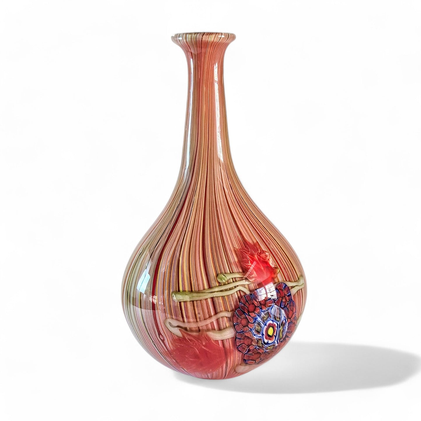 Blown Glass Art Centerpiece Vase 13 Inch | Murano Filigrana Millefiori Art Glass