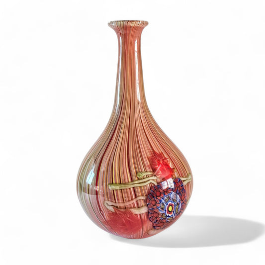 Blown Glass Art Centerpiece Vase 13 Inch | Murano Filigrana Millefiori Art Glass