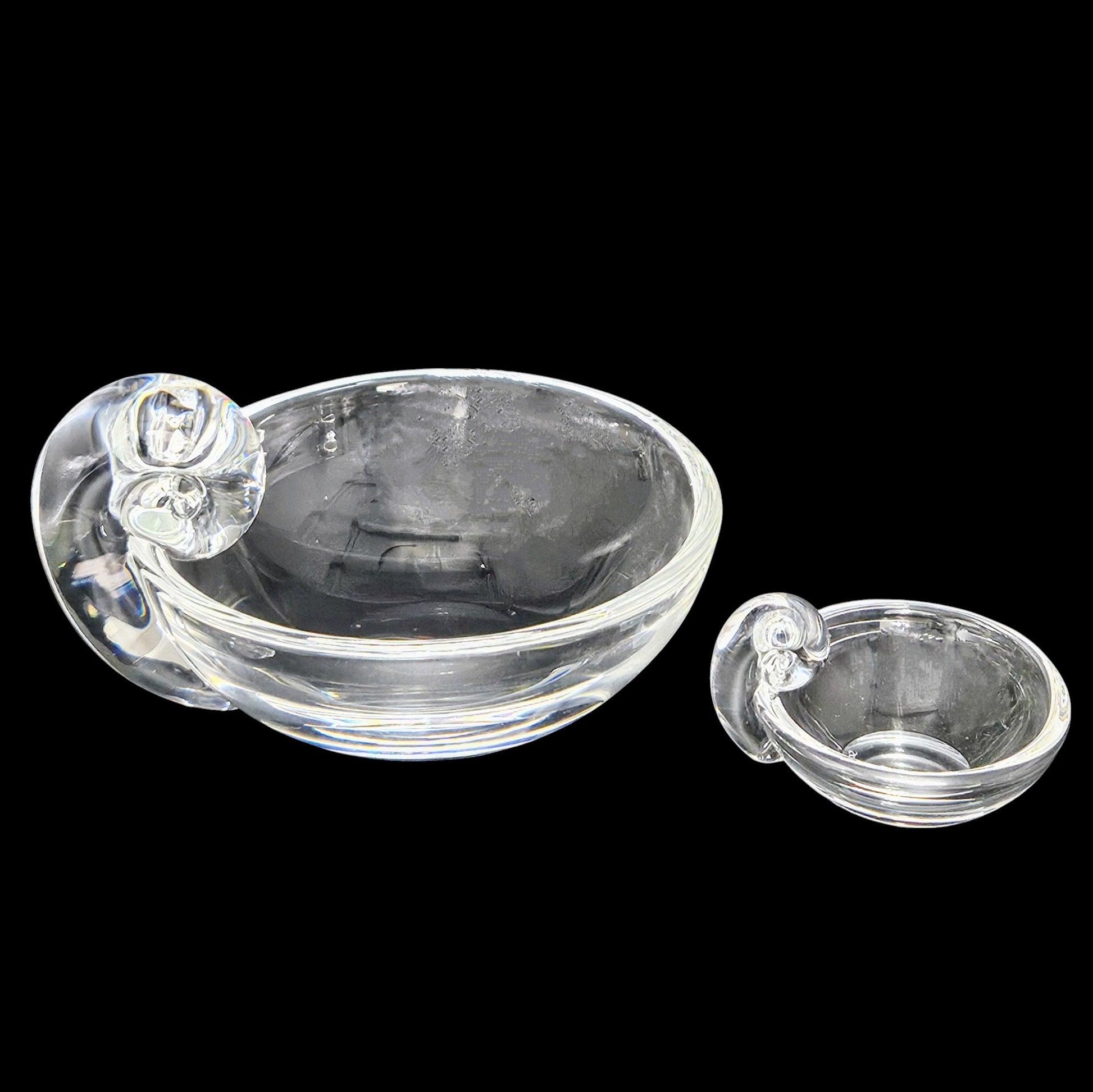 2 Steuben Crystal Snail Olive Bowls, 5" and 2.25" Both Signed, in Excellent Cond