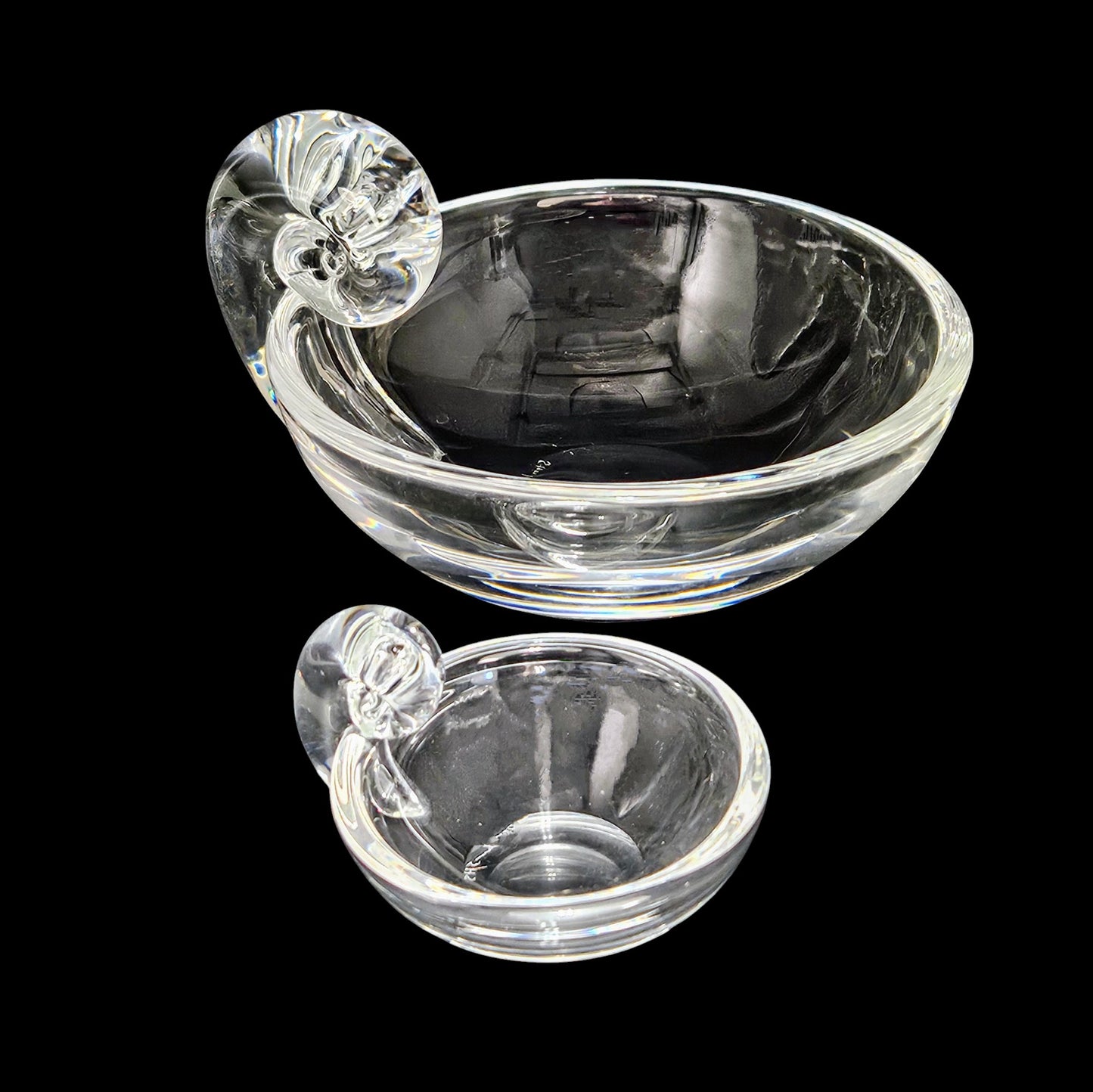 2 Steuben Crystal Snail Olive Bowls, 5" and 2.25" Both Signed, in Excellent Cond