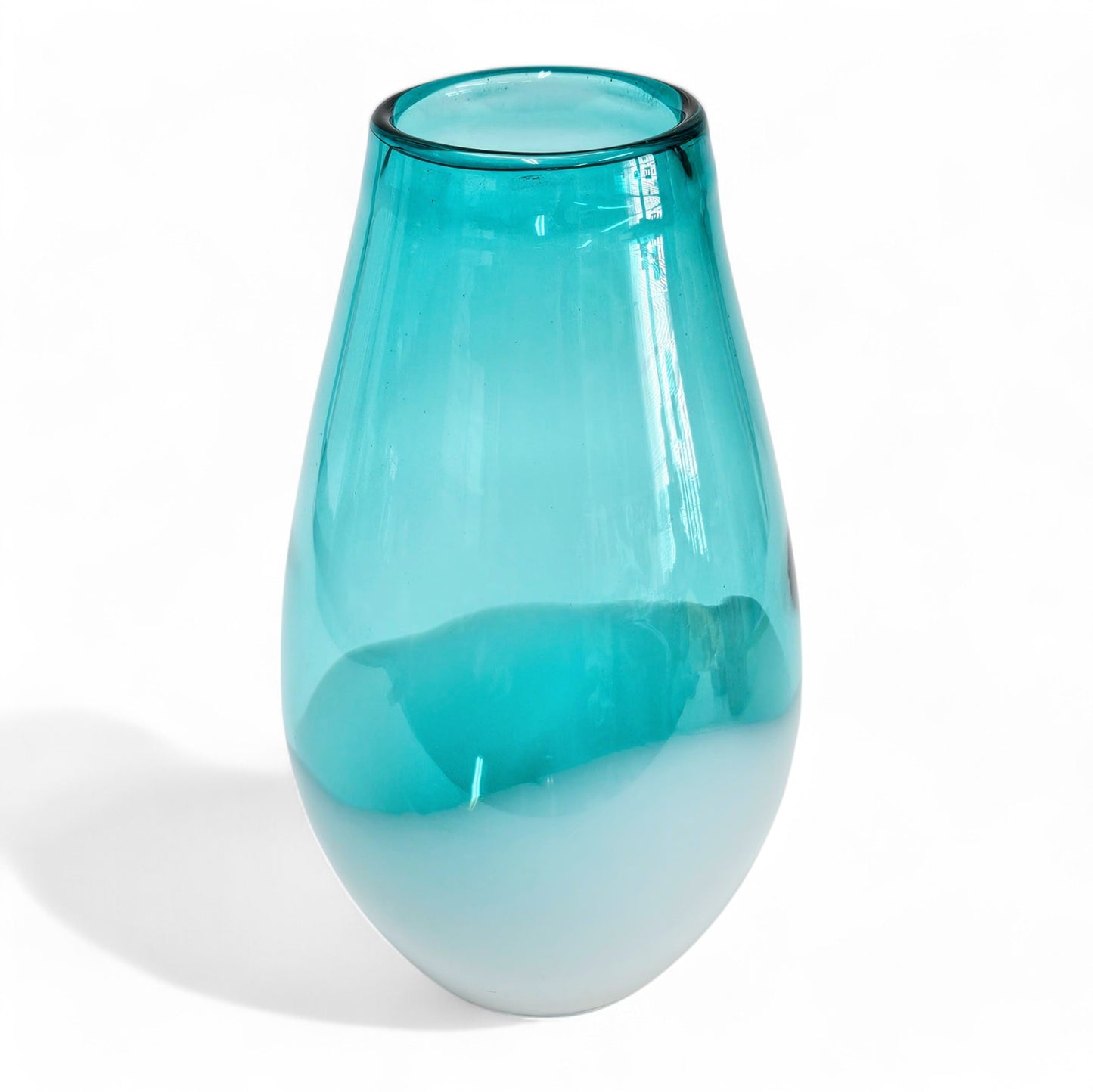 Large Blown Glass Vase Aqua Blue Green and Milk White Glass 10.5 Inches Tall