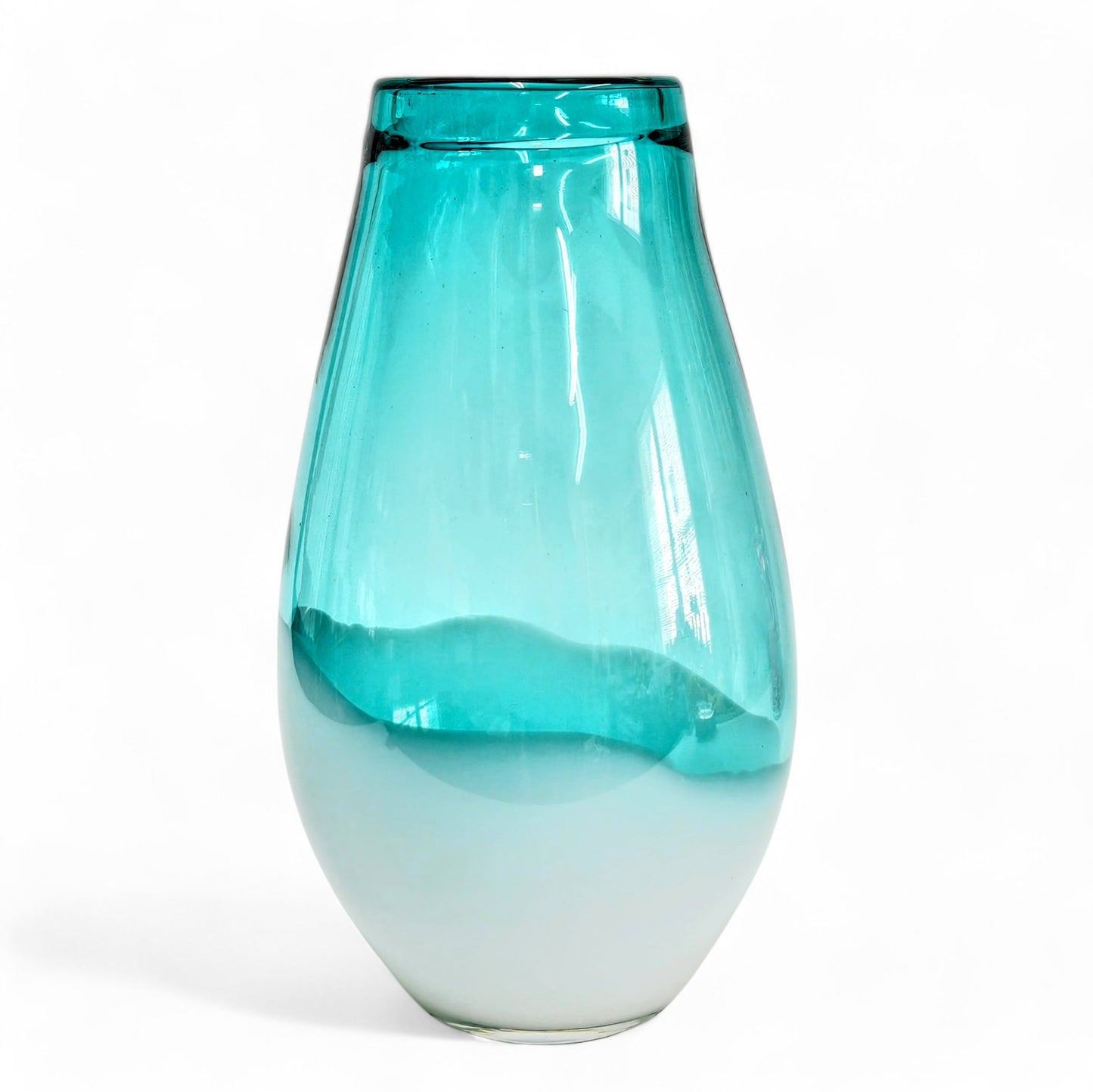 Large Blown Glass Vase Aqua Blue Green and Milk White Glass 10.5 Inches Tall